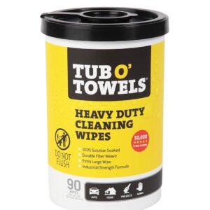 Tub O’ Towels Heavy-Duty Multi-Surface Cleaning Wipes – Extra-Large 10″ x 12″, 90-Count Canister – Removes Grease, Tar, Ink & Tough Stains – Safe for Home, Auto, Garage & More