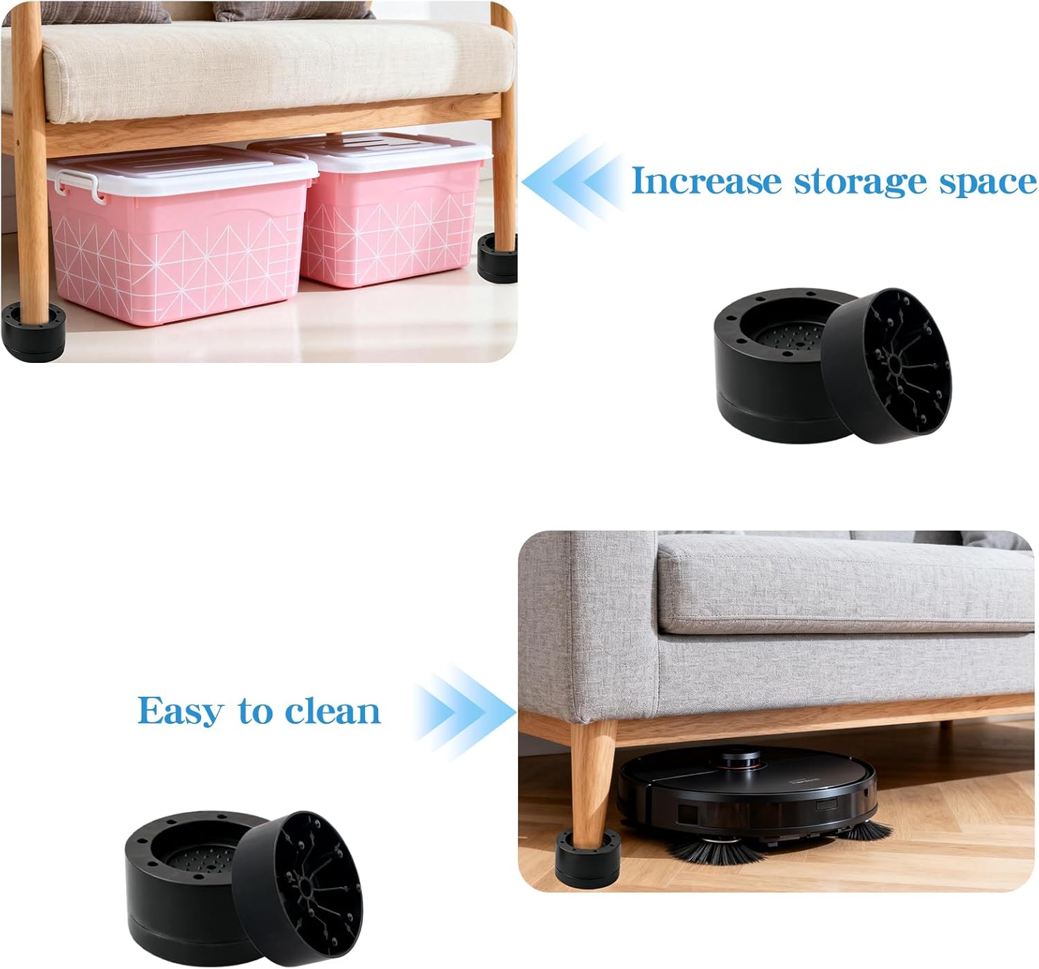 Bed Risers Adjustable Furniture Risers Heavy Duty Lifts Height 2 Inch, Round Bed Lifts Risers for Desk Table Couch Chair Sofa (Set of 4) (Black,Set of 8) - Image 6