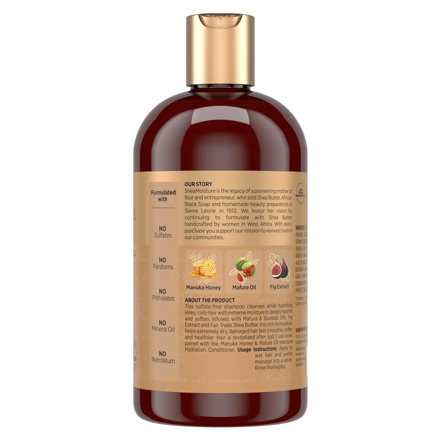 Shea Moisture Intensive Hydration Shampoo Manuka Honey and Mafura Oil for Dry, Damaged Hair Sulfate-Free 13 oz - Image 3