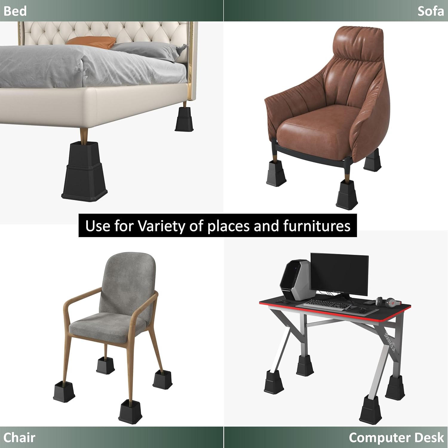 Bed Risers 7 inch Heavy Duty in Adjustable Heights of 7, 4 or 4 Inches Bed Elevators, 1,500 lbs Lifts Up Furniture Riser for Sofa and Table Set of 4, Black - Image 7