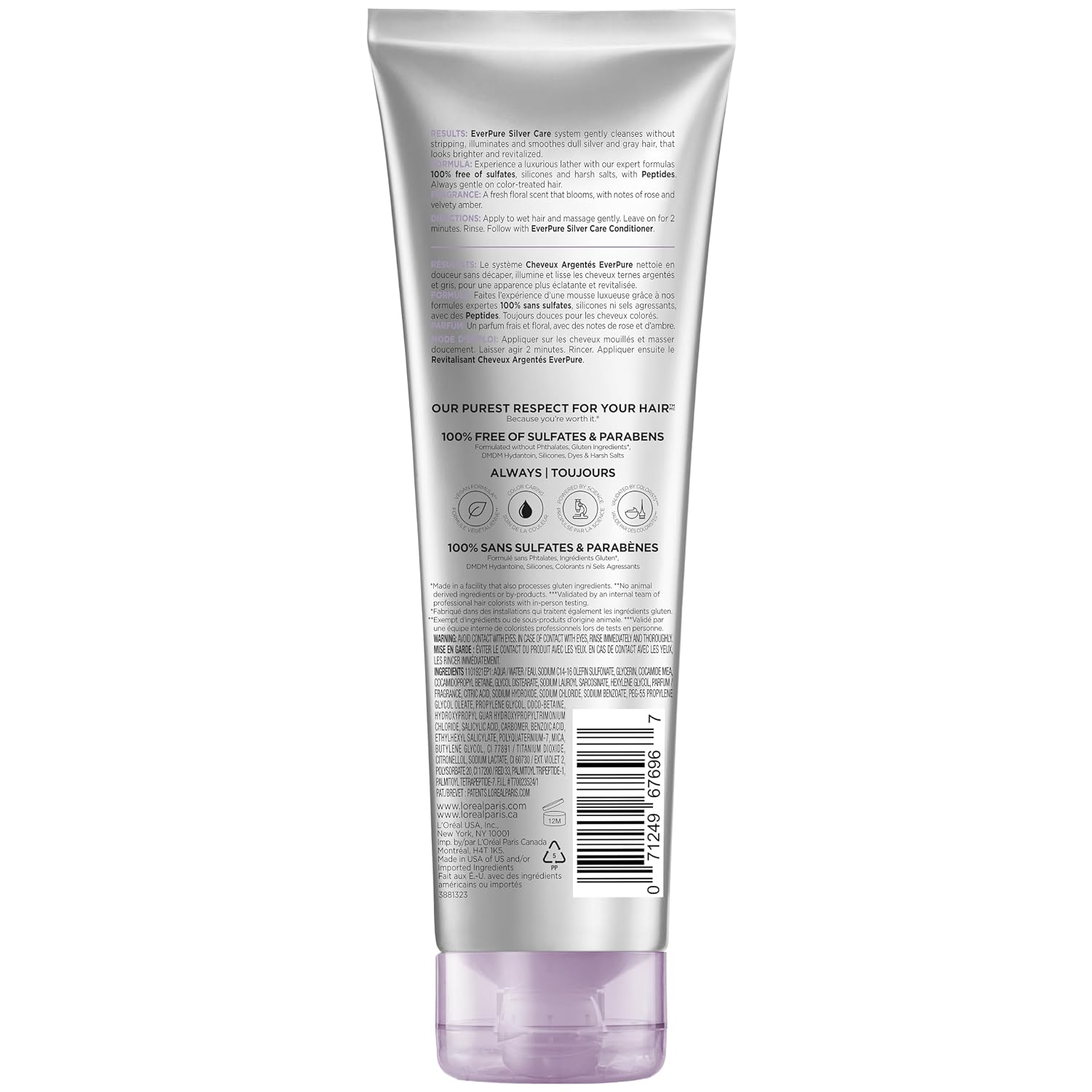 L'Oreal Paris EverPure Brightening and Nourishing Shampoo for Gray Hair, Sulfate-Free Vegan Formula with Peptides, 8.5 Fl Oz - Image 11