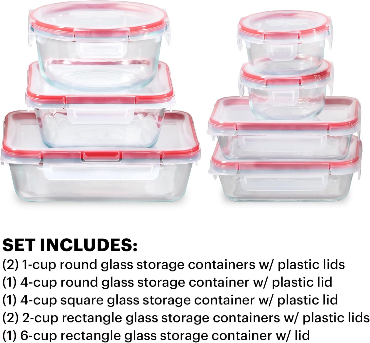 Pyrex Freshlock (7-Pack) Glass Food Storage Containers Set, (1, 2, 4 Cups) Airtight & Leakproof Plastic Locking Lids BPA-Free, Meal Prep Containers Set, Freezer Dishwasher Microwave Safe - Image 4