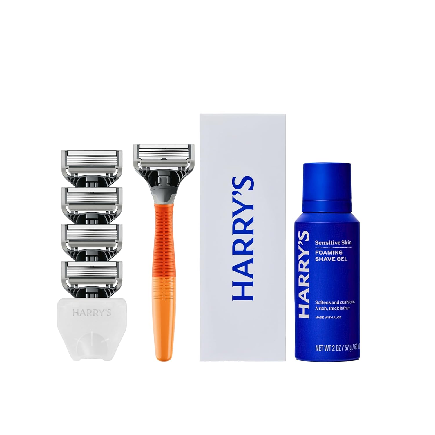 Harry's Original Shaving Kit for Men - Razor Handle, 5 Razor Blade Refills, Foaming Shave Gel, and Travel Blade Cover - TSA Approved Travel Essentials - German Engineered - Ember - Image 2