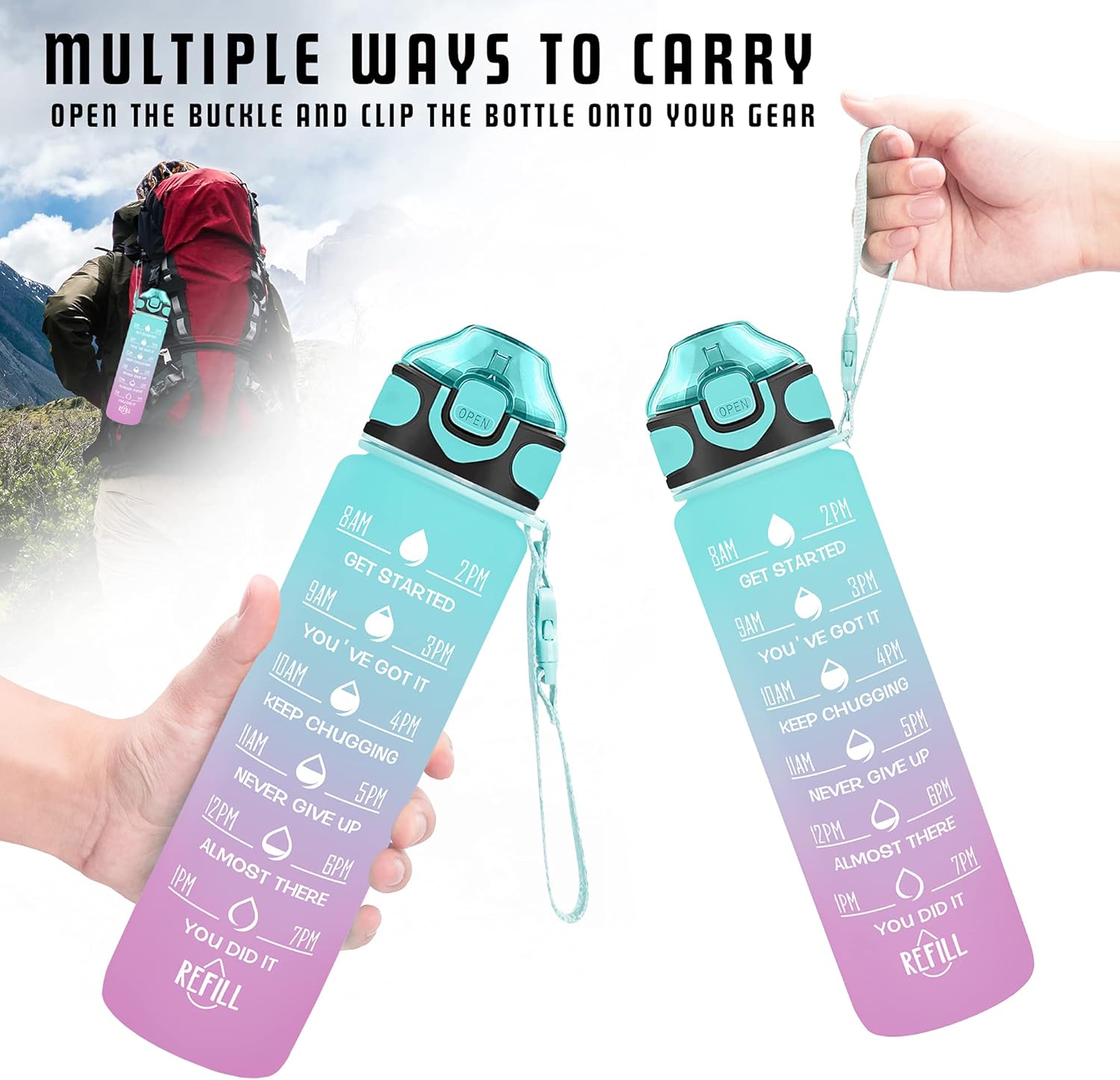 Enerbone 32 oz Drinking Water Bottle with Times to Drink and Straw, Motivational with Carrying Strap, Leakproof BPA & Toxic Free, Ensure You Drink Enough Water for Fitness Gym Outdoor - Image 6
