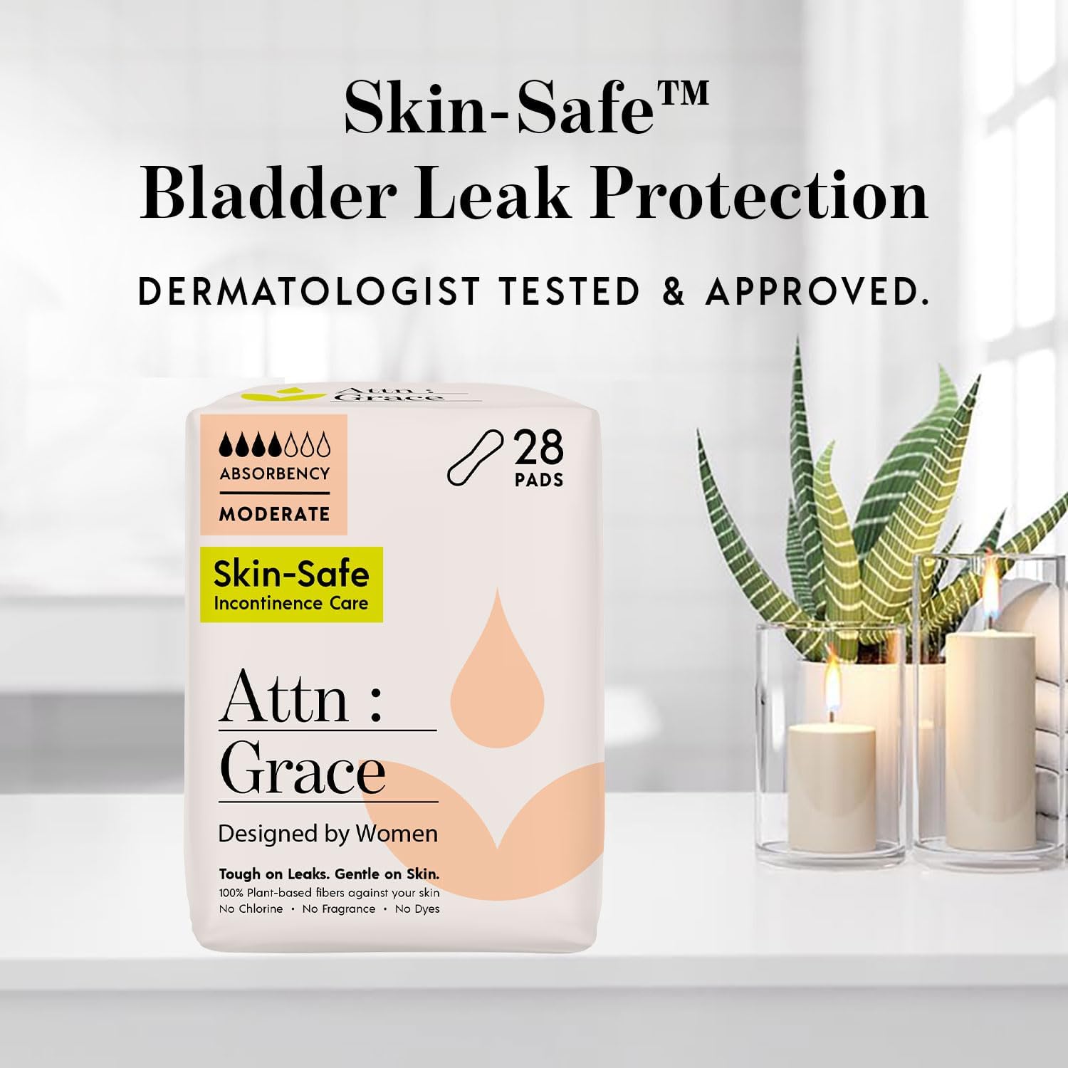 Attn: Grace Moderate Incontinence Pads for Women, 28-Pack - Plant-Based, High Absorbency, Breathable - Incontinence Pads for Moderate Bladder Leaks & Sensitive Skin - Image 4