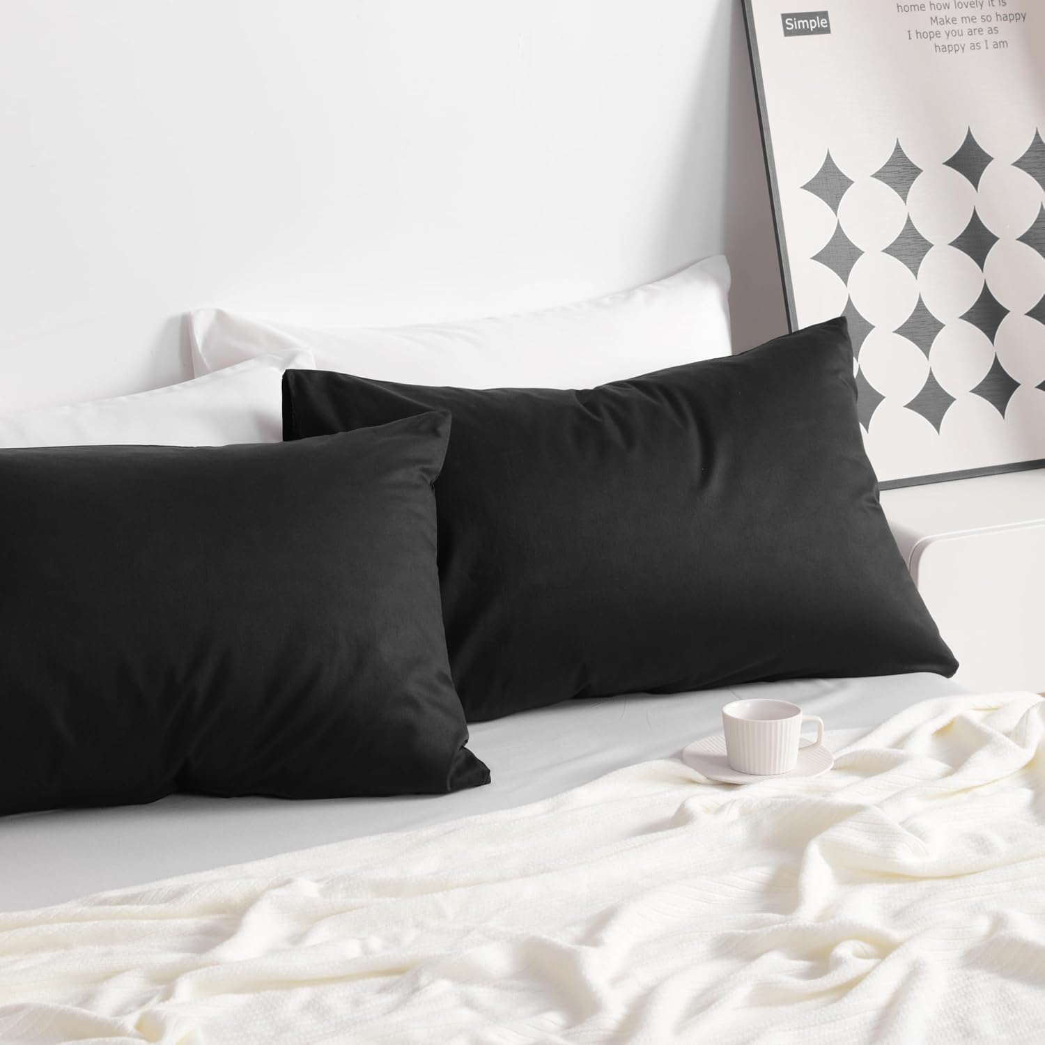 NTBAY Standard Cotton Pillowcases - Envelope Closure 20x26 Pillowcases Set of 2, Breathable and Soft Bed Pillow Cases, Black - Image 4