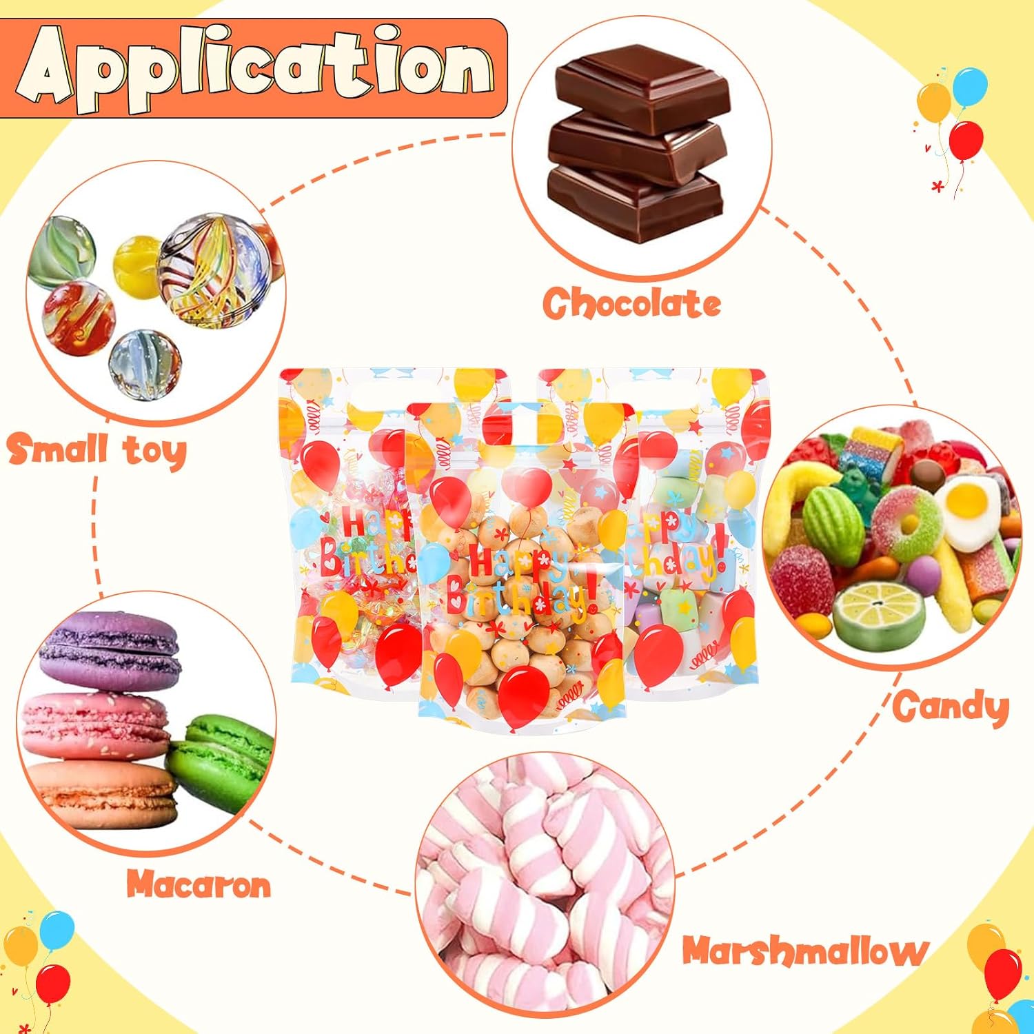 Teenyyou 60 Pcs Happy Birthday Sealing Gift Bags Plastic Colorful Balloon Pattern Zip Closure Bags with Handles for Candy Treat Goodie Cookie Wrapping Birthday Party Favors Supplies - Image 4