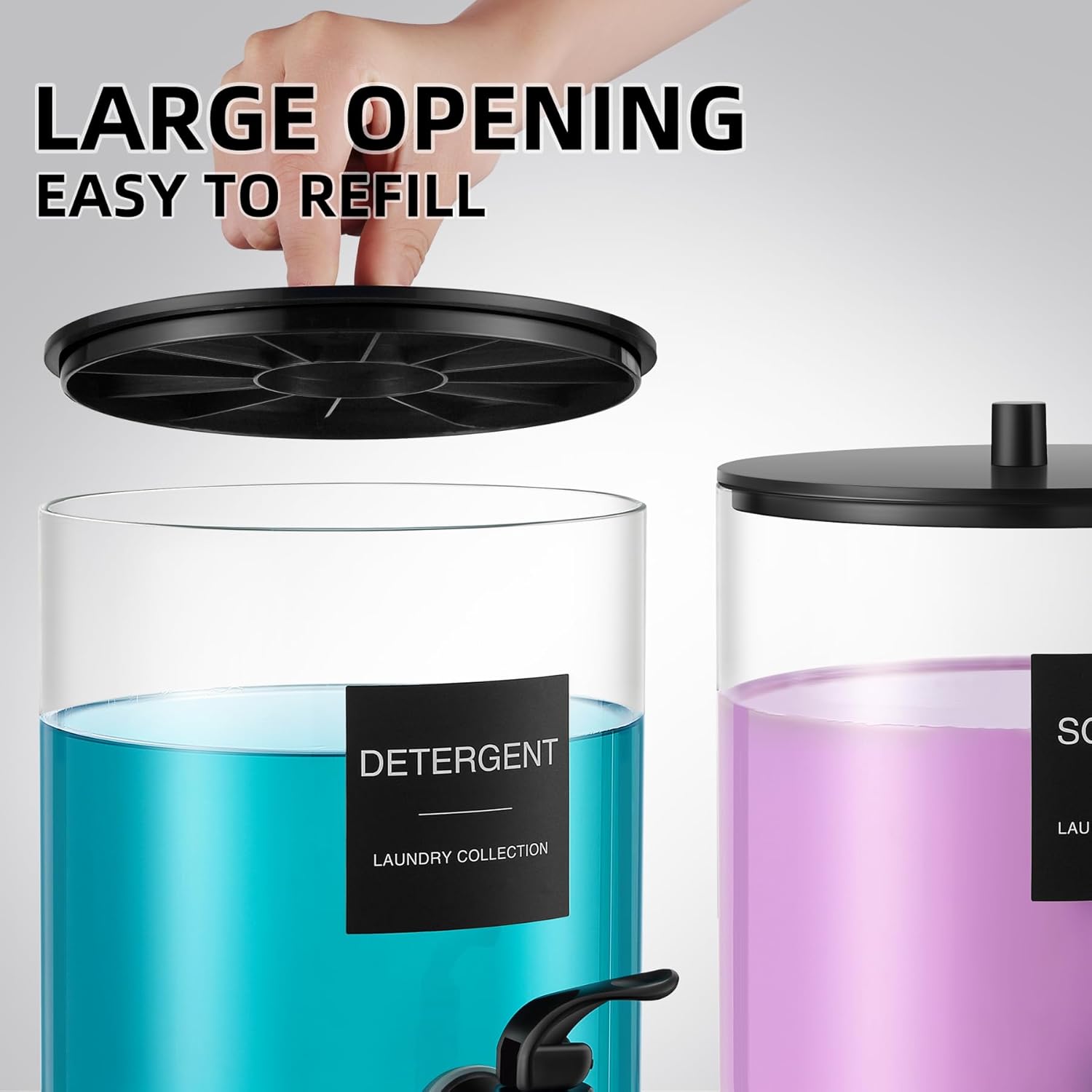 Glass Laundry Detergent Dispenser, 128 oz / 3.5L Fabric Softener Dispenser for Laundry Room Organization, Detergent Holder with Plastic Spigot (Black, 1 Pack) - Image 4