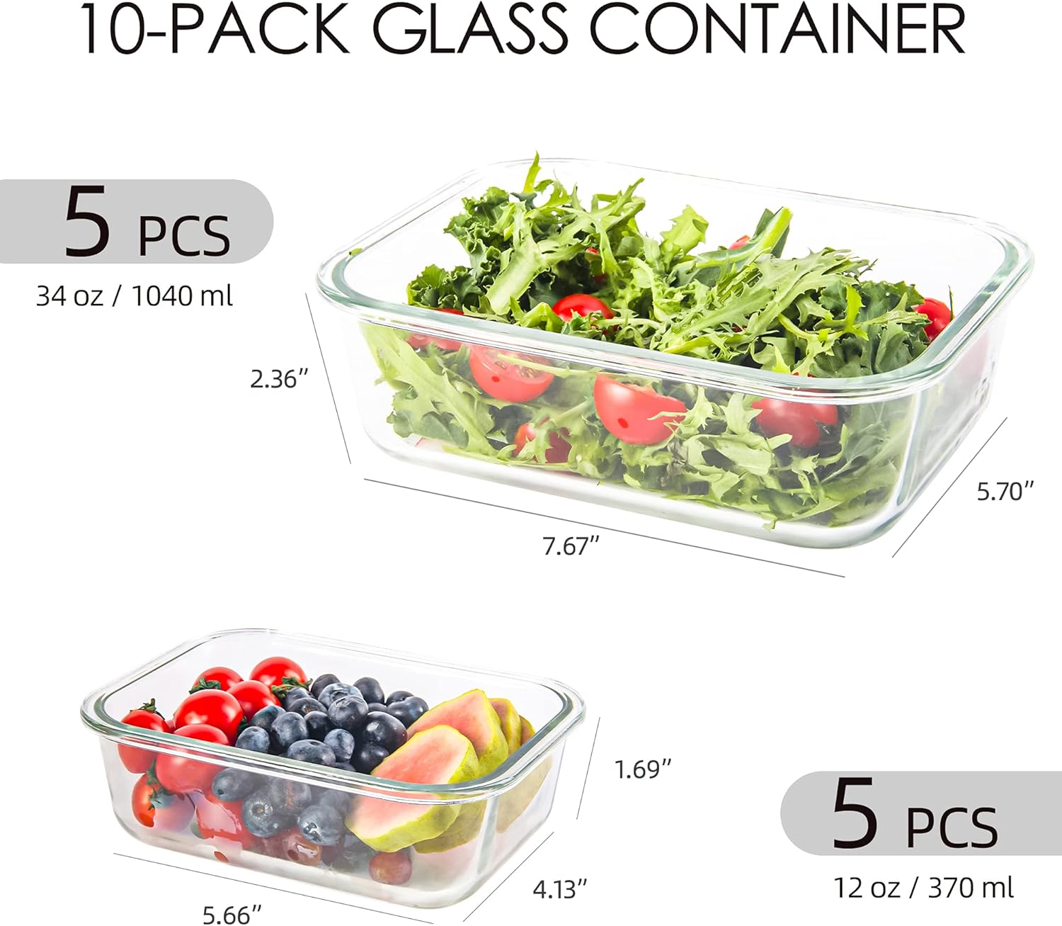 10 Pack Glass Food Storage Containers, Glass Meal Prep Containers with Lids Leak Proof, Microwave & Freezer Safe (34oz & 12oz) - Image 4