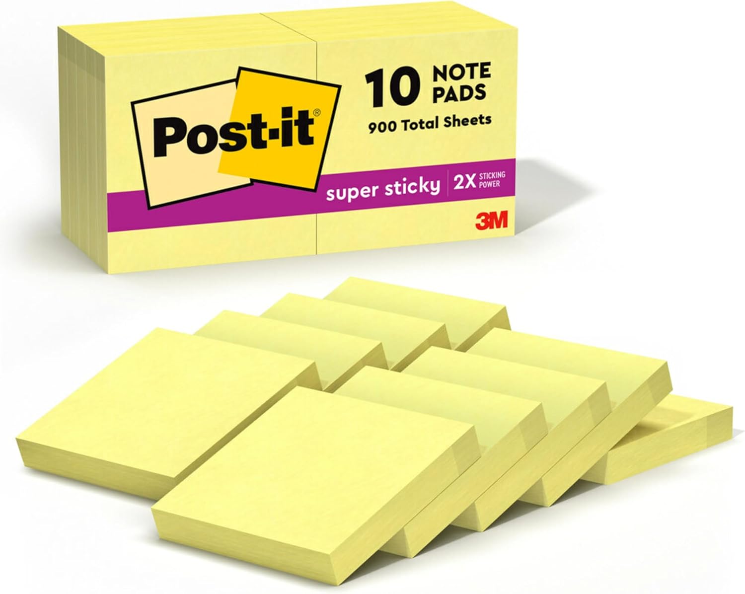 Post-it Super Sticky Notes, 2 in x 2 in, 10 Pads, 2X Sticking Power, Canary Yellow, Recyclable (622-10SSCY) - Image 2