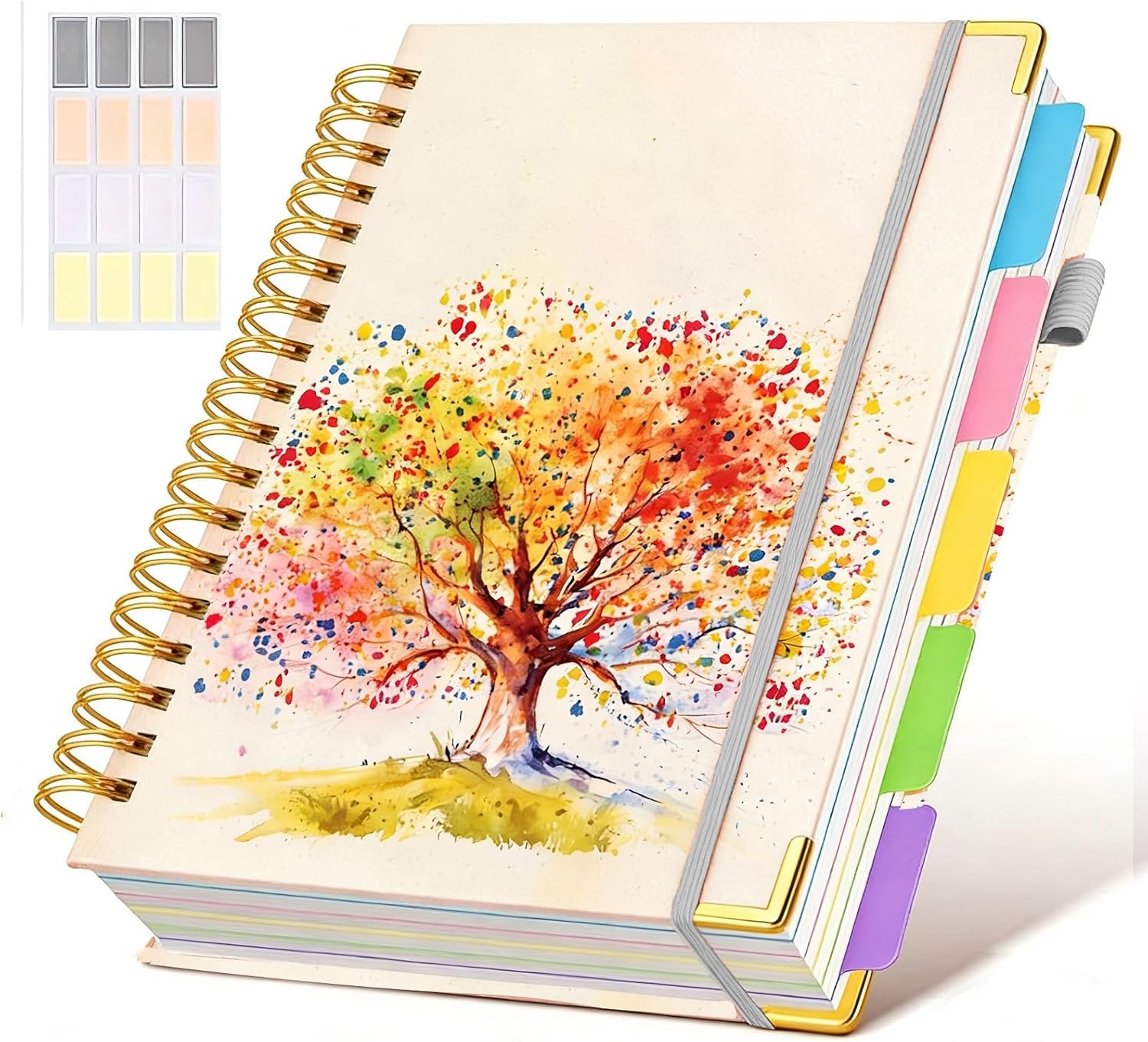 Hardcover Spiral Notebook Journal with Removable Dividers Tabs, 300 Pages 5 Subject Notebook College Ruled, 100GMS Notebooks for Work School Note Taking,Lined Journal for Women,Colorful Tree of Life - Image 2