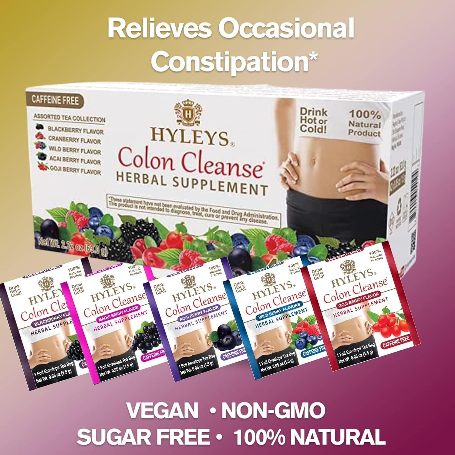 HYLEYS Colon Cleanse Tea, Assorted Flavors - 42 Individually Wrapped Herbal Tea Bags - Caffeine Free, Gluten Free - Image 8
