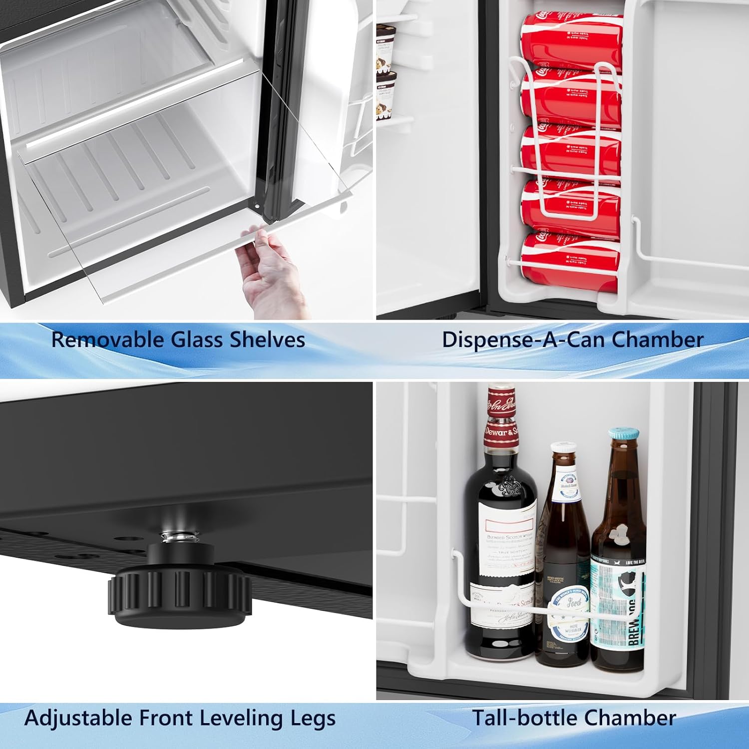 COWSAR 2.6 Cu.Ft Mini Fridge with Freezer, Single-Door Compact Refrigerator, 7 Settings Temperature Adjustable, 2 Removable Shelves, Commercial Small fridge for Bedroom, Office, Kitchen, Dorm, Black - Image 5