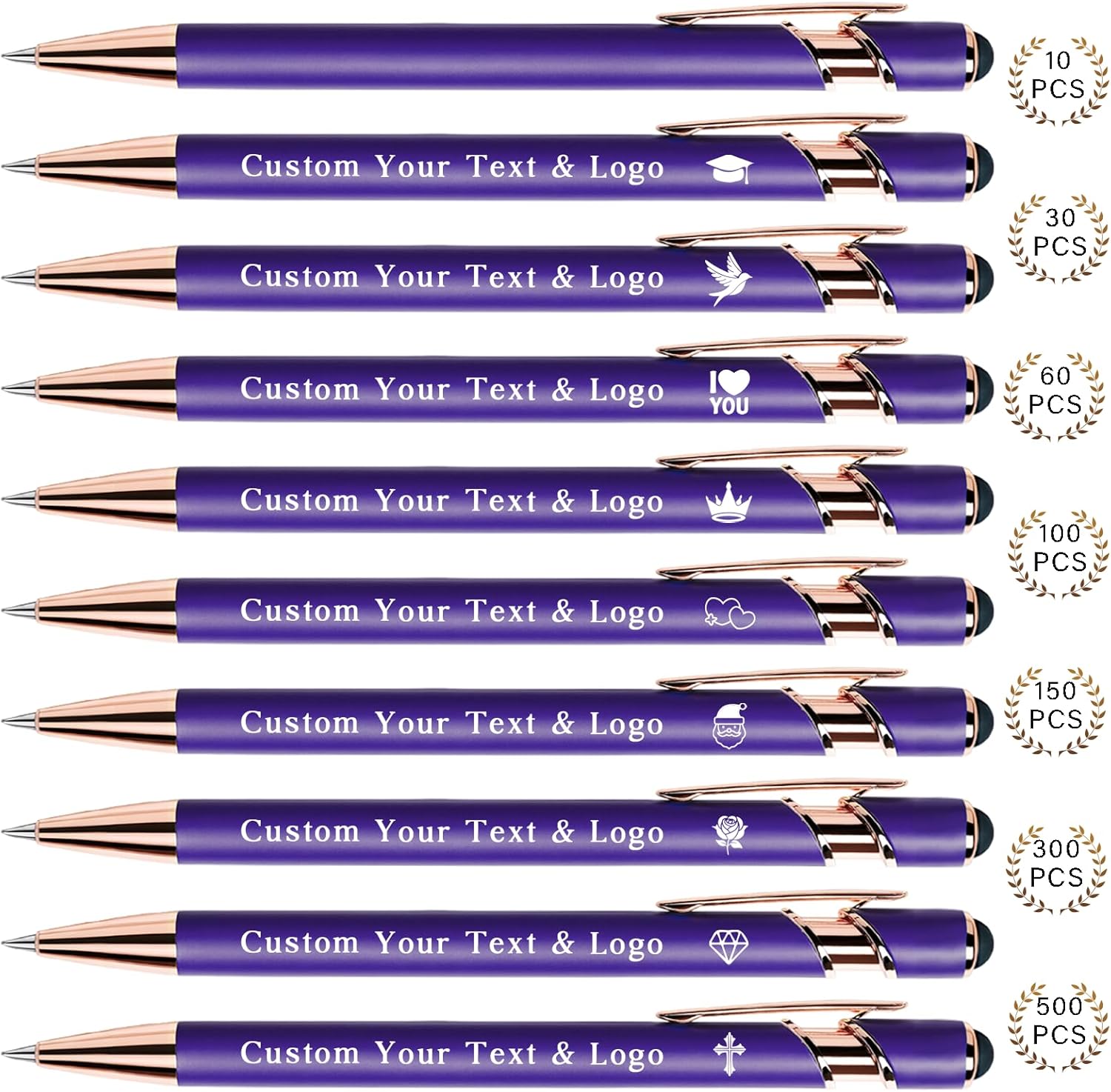 Bulk Custom Pens Personalized, Customized Pens with Name/Logo on Both Sides Gifts, Black Ink Engraved Ballpoint with Stylus, Ideal for Business, Birthday, Party, Wedding, School, Metal Material - Image 2