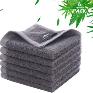 Wash Cloths 6 Pack, Super Soft & Skin Friendly Face Towel for Sensitive Skin, Reusable Washable Makeup Remover Cloth, 10×10 inch Small Baby Washcloths, Easy to Rinse Dark Grey Facial Cleaning Cloth