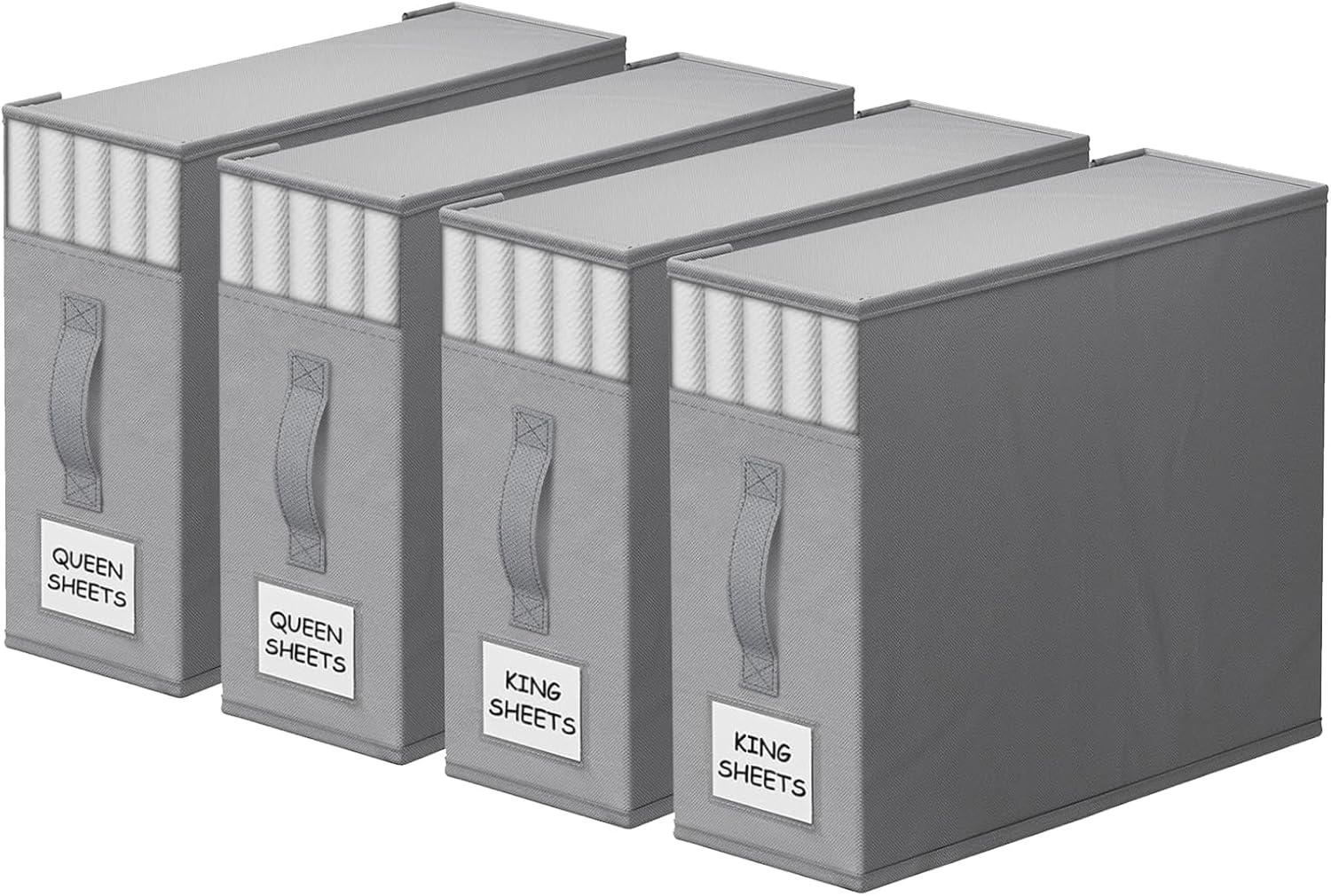 StorageTastic 4 Pack Bed Sheet Closet Organizers and Storage,Sturdy Foldable Storage Containers with Window and Label,Storage and Organization for Bedding Sheets,Duvet Covers,Blankets (Grey) - Image 2