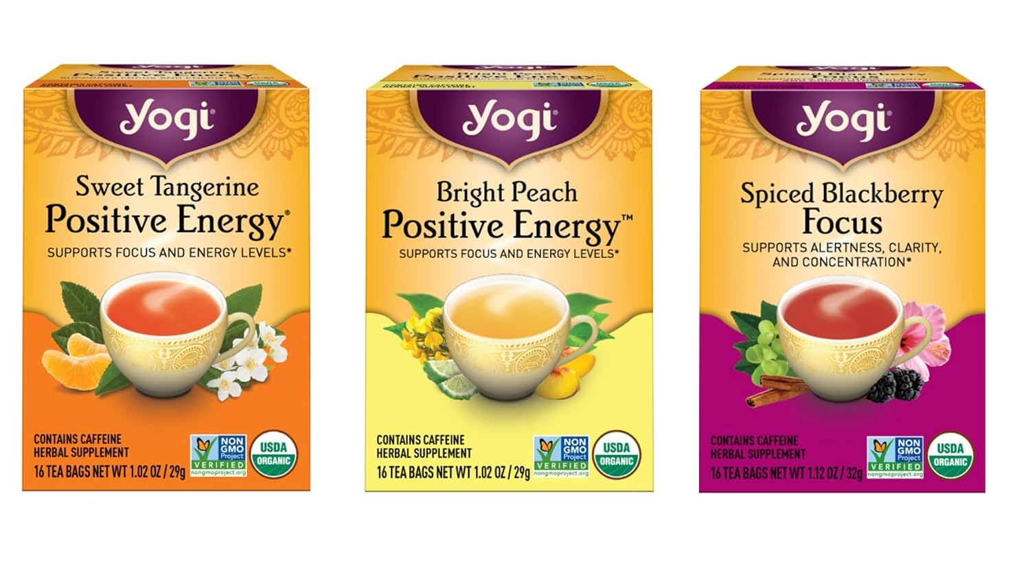 Yogi Tea - Morning Energy Variety Pack (3 Pack) Includes Peach Bergamot Bright Day, Sweet Tangerine Positive Energy, Spiced Blackberry Focus - 48 Organic Tea Bags - Image 2