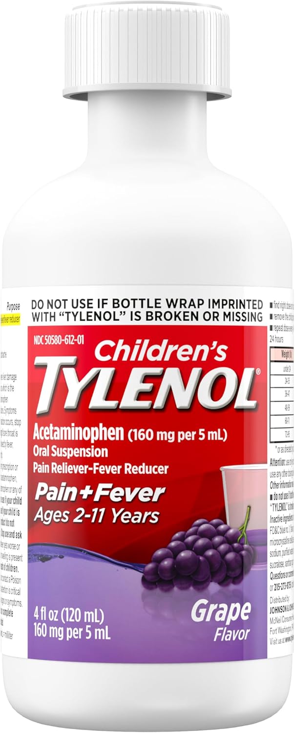 Children's Tylenol Liquid Oral Suspension Medicine, Acetaminophen Pain Reliever & Fever Reducer for Cold + Flu Symptoms & Sore Throat, Aspirin-, Ibuprofen- & Alcohol- Free, Grape, 4 fl. oz - Image 10