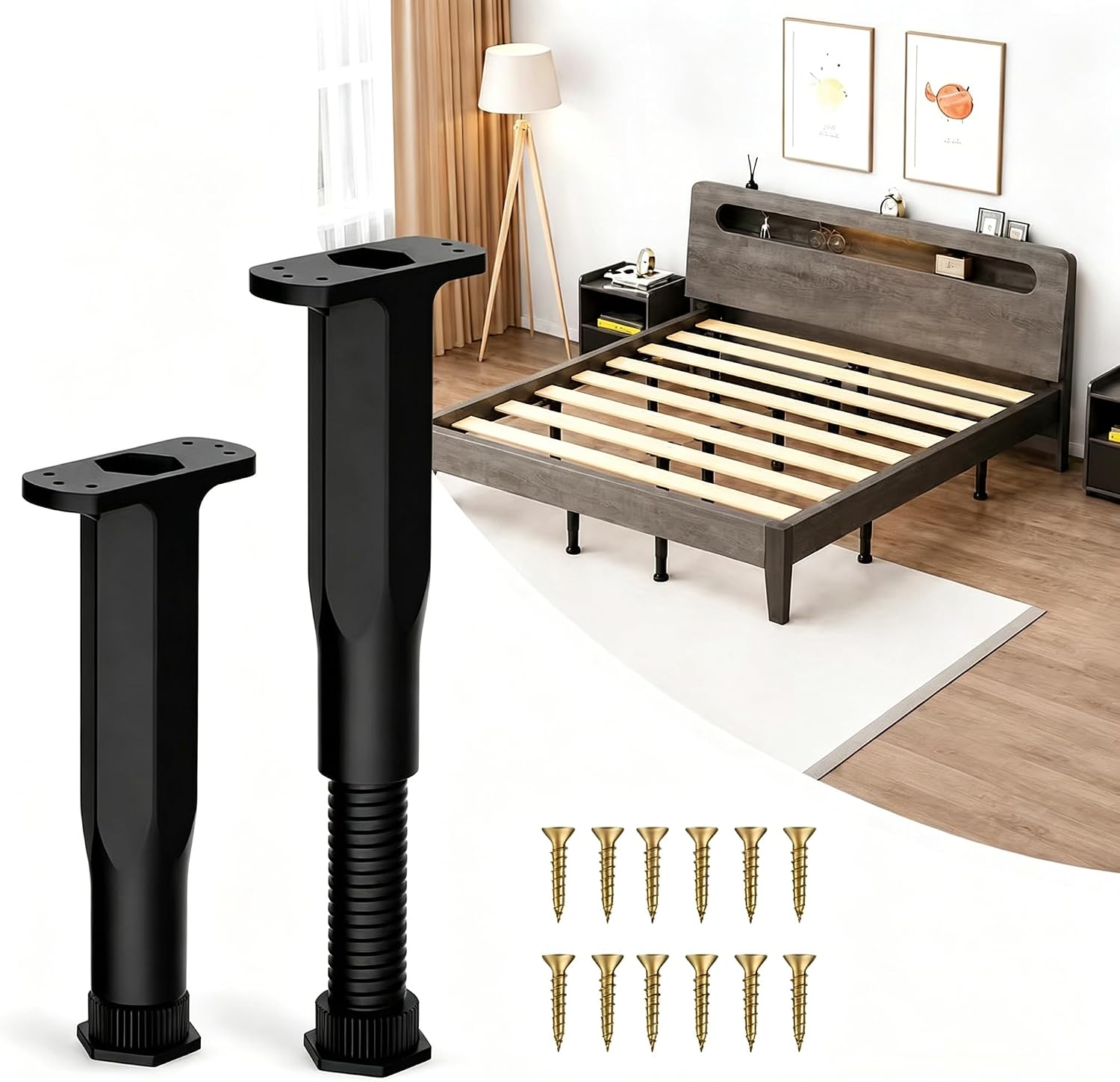 Adjustable Height Bed Support Legs, Heavy Duty Telescopic 8.5"-14.5" Center Support for Sagging Bed Frame, Furniture Riser for Mattress Slat, Replace Broken Furniture Legs(2PCS) - Image 2