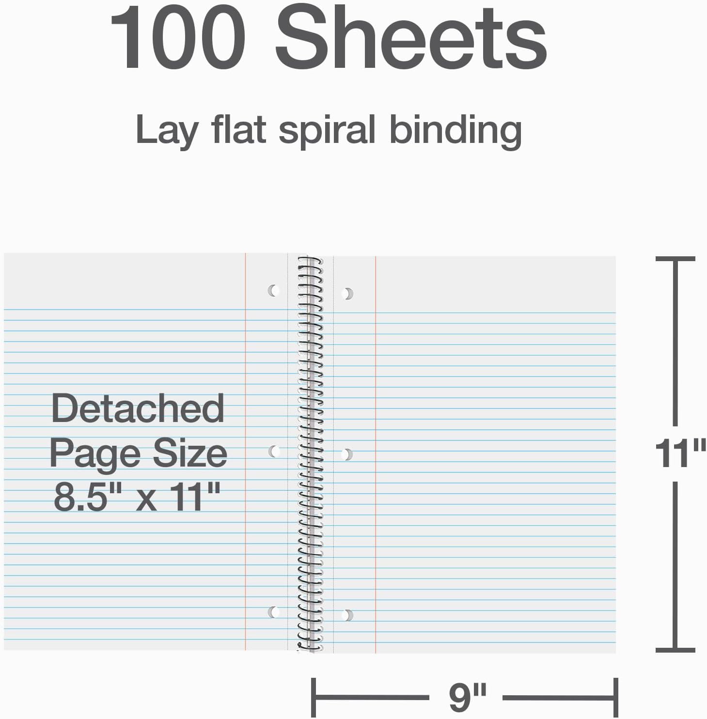 Oxford 1 Subject Spiral Notebook, Notebook for School, Plastic Covers, Back to School Supplies, College Ruled, 100 Sheets, 5 Pack, Assorted Primary Colors: Black, Blue, Red, Green and Yellow (1009289) - Image 4