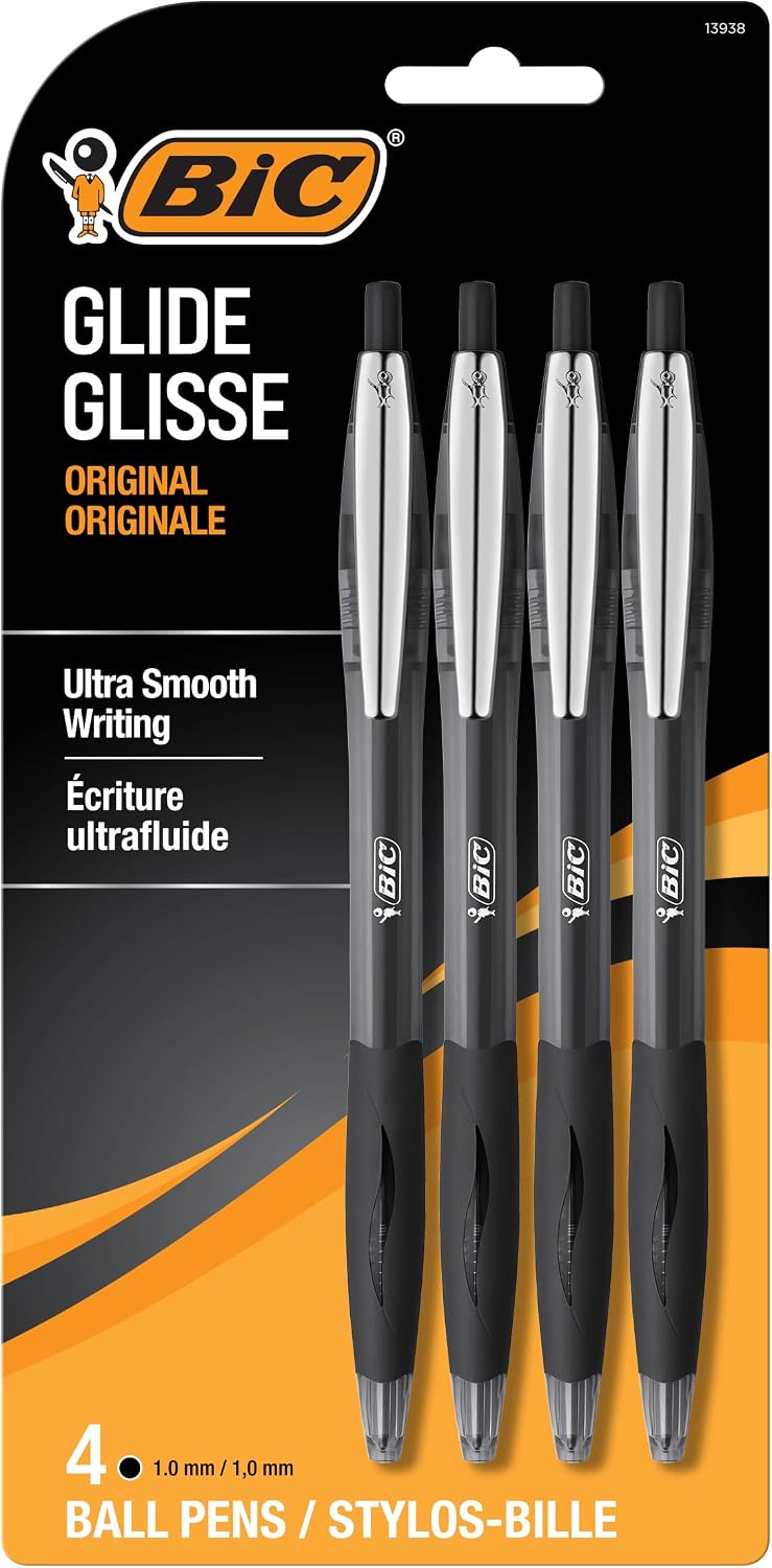 BIC Glide Black Retractable Ballpoint Pens, Medium Point (1.0mm), 4-Count Pack, Ultra Smooth Writing Black Pens - Image 2