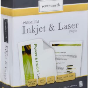 Southworth Inkjet & Laser Printer Paper, 8.5″ x 11″, 28 lb., Radiant White, 550 Sheets (91723-01)