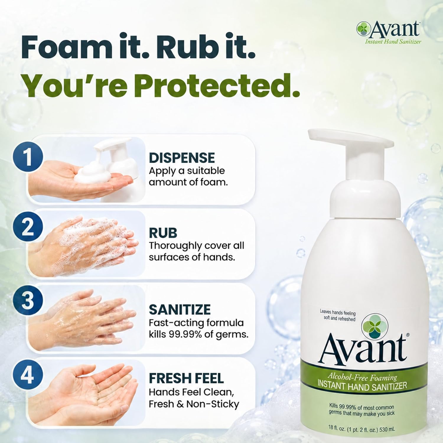 Avant® Alcohol-Free Foaming Hand Sanitizer, 18 oz Bottle 2-Pack bulk - Image 7