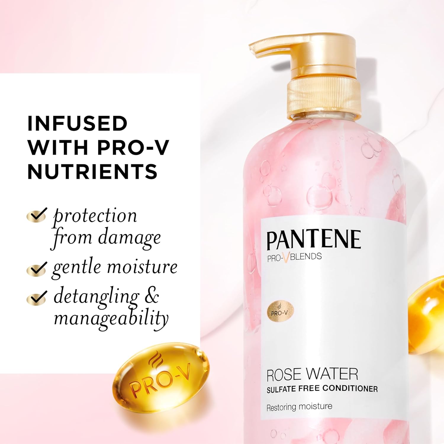 Pantene Rose Water Conditioner, Soothes, Replenishes Hydration, Safe for Color Treated Hair, Nutrient Infused with Vitamin B5 and Antioxidants, Pro-V Blends, 30.0 oz - Image 3