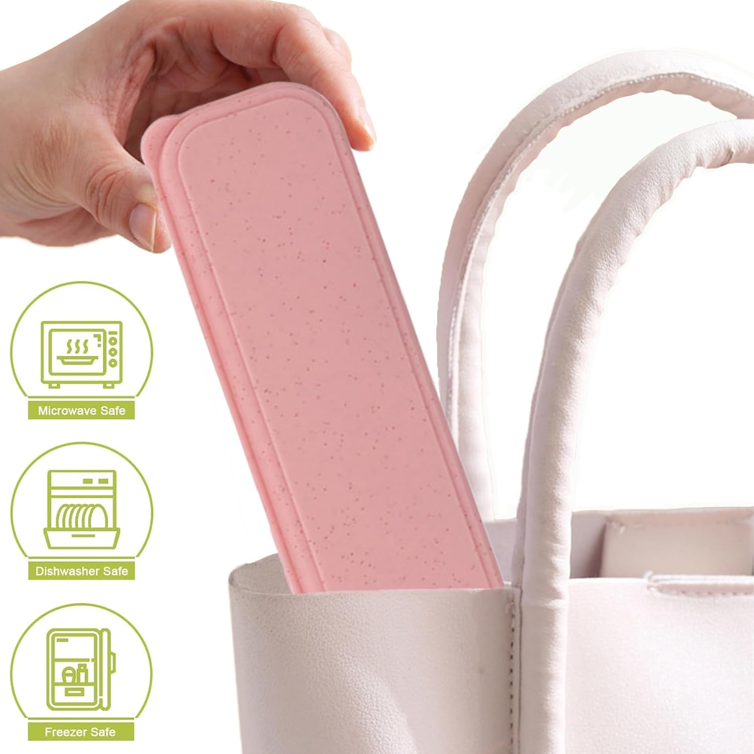 Reusable Travel Utensils Set with Case, Wheat Straw Portable Plastic Fork Spoon Knife Chopsticks Camping Cutlery, Eco-Friendly BPA Free Tableware Picnic Flatware for Kids Adults or Daily Use (Pink) - Image 6