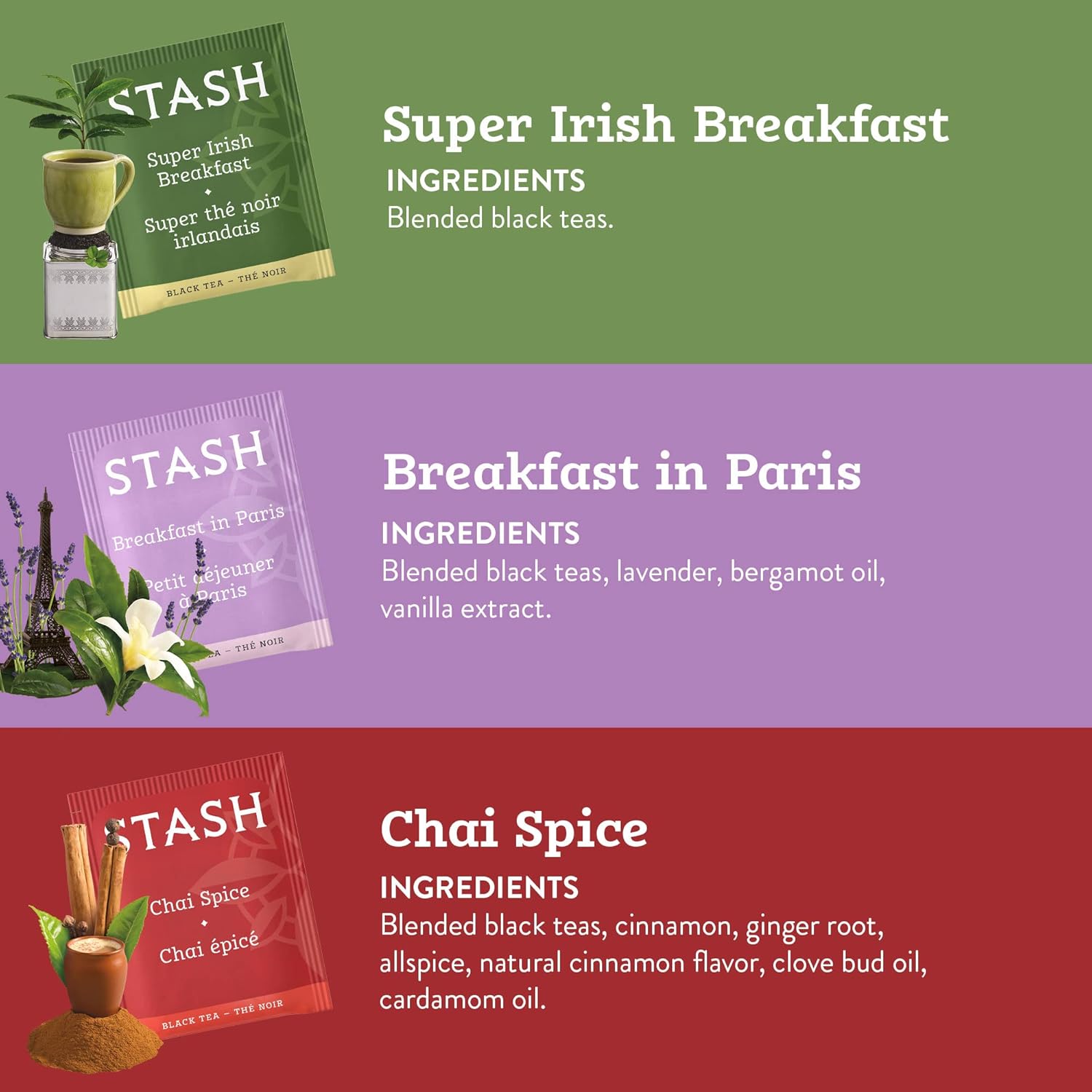 STASH Black Tea Variety Pack – Caffeinated, 6 Boxes of 18-20 Tea Bags Each – Orange Spice, Peach, Double Bergamot Earl Grey, Chai Spice, Super Irish Breakfast & Breakfast in Paris - Image 3