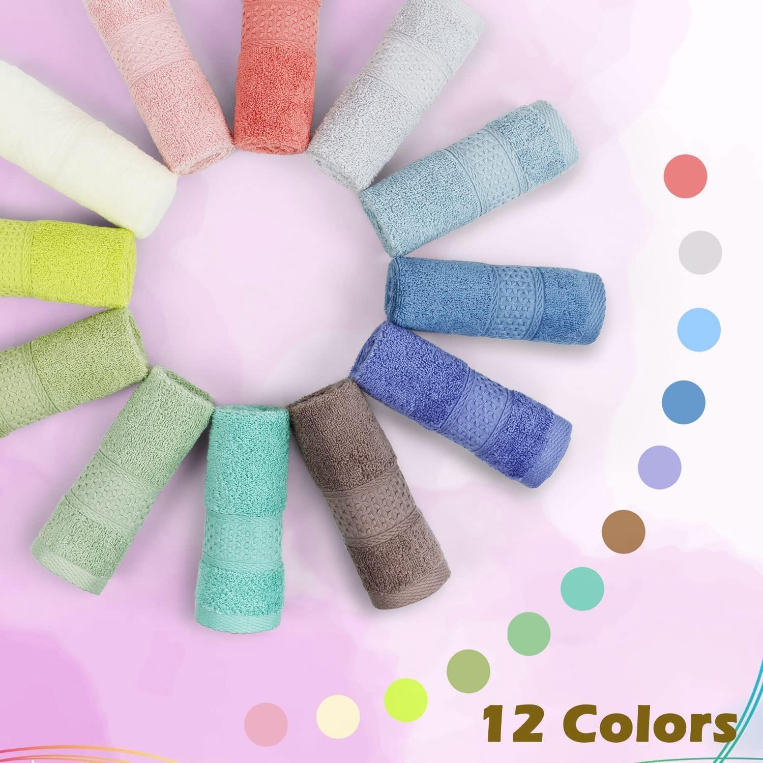 Cleanbear 100% Cotton Washcloths 12 Pack Bath Wash Cloths Facecloths, 13 by 13 Inches Large Bathroom Washcloth Set 12 Assorted Colors (Multi, 12) - Image 2