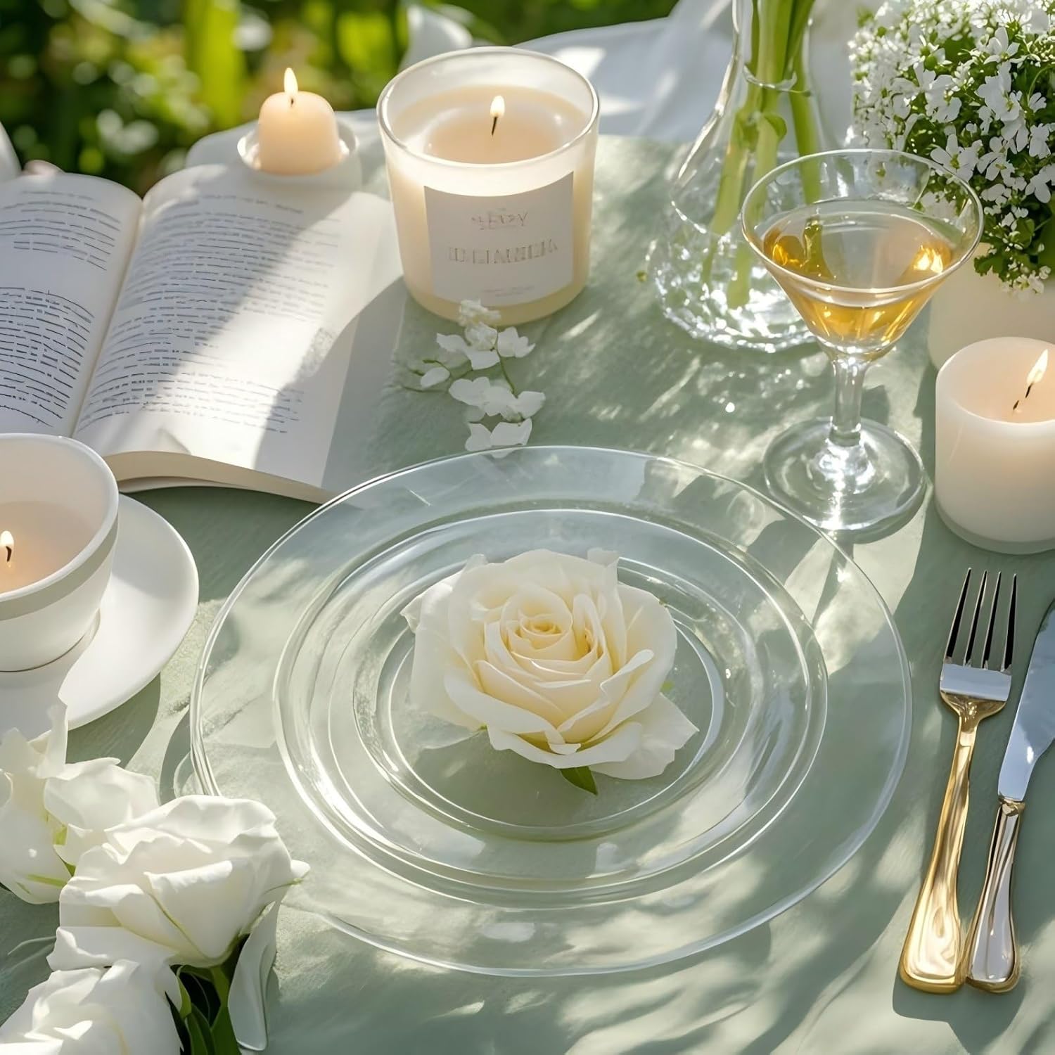 FLOWERCAT 60PCS Clear Plastic Plates - Disposable Clear Plates Heavy Duty for Christmas Party/Wedding/New Year - Include 30PCS 10.25inch Dinner Plates and 30PCS 7.5inch Dessert/Salad Plates - Image 8