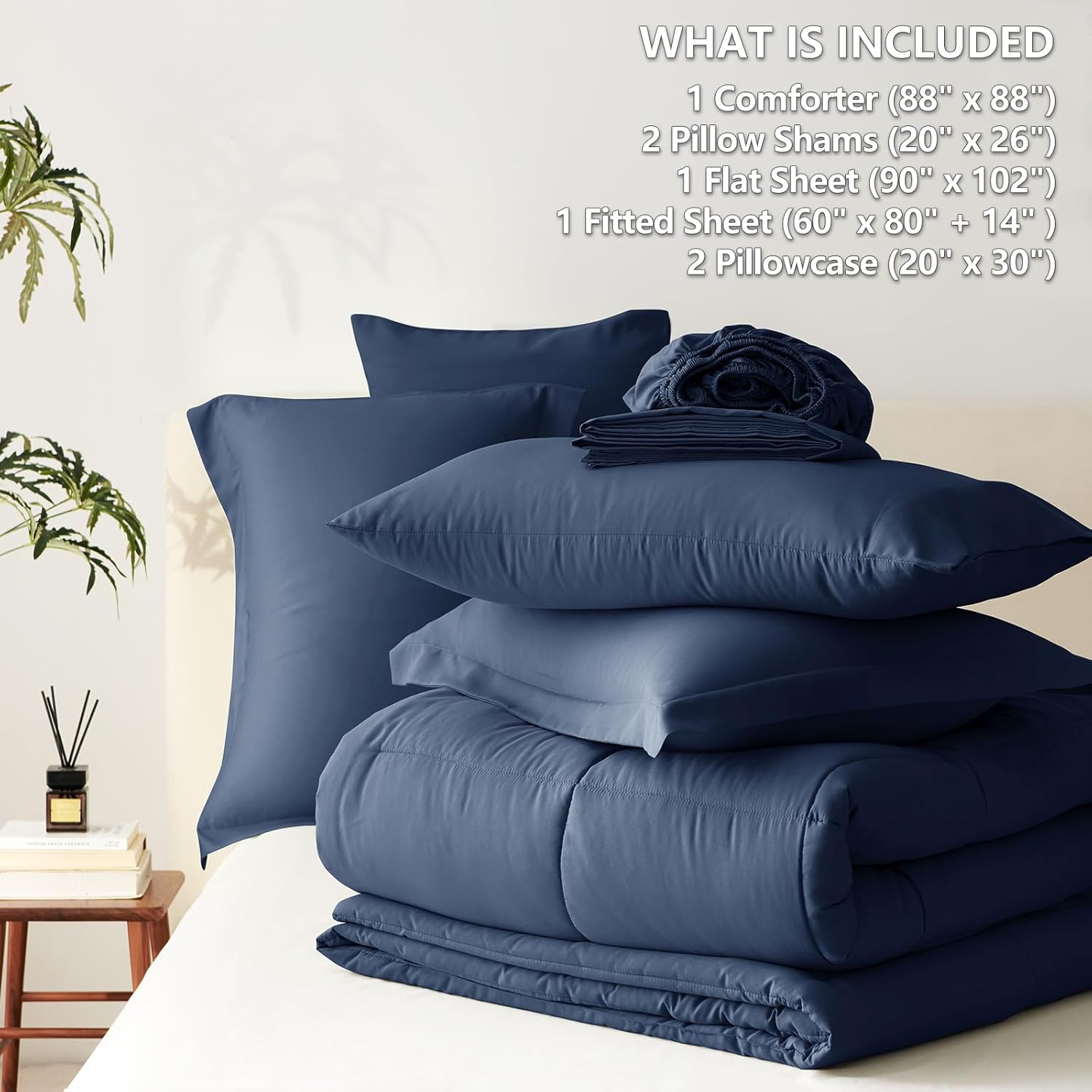 CozyLux Queen Comforter Set Navy Blue - 7 Pieces Bed in a Bag Queen, Oeko-Tex Certified Bedding Set, All Season Soft Bed Set with Down Alternative Comforter, Sheets, Pillowcases & Shams - Image 6