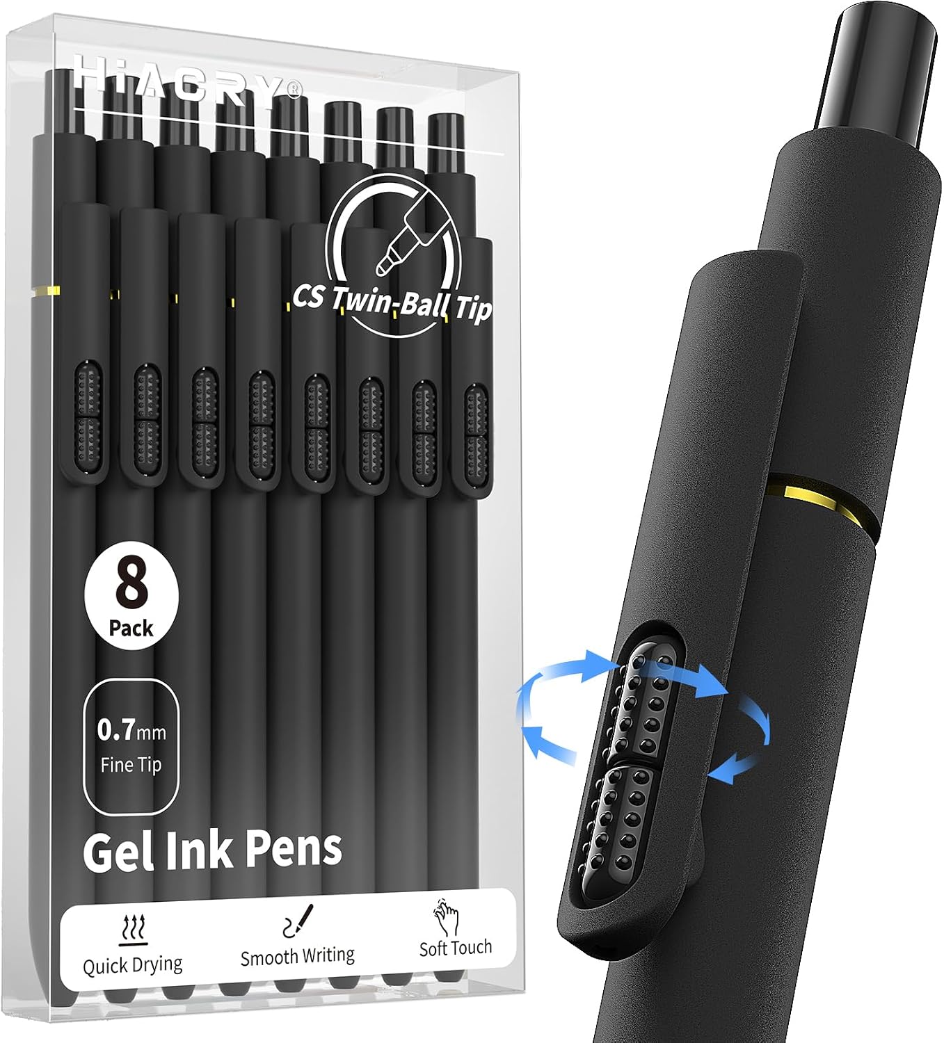 Hiacry 8 Pcs Gel Pens - 0.7mm Fine Point Smooth Writing Black Ink, Quick-Dry Long Lasting Fidge Pens, School & Office Supplies for Men Women (8 Count, Black Ink) - Image 10