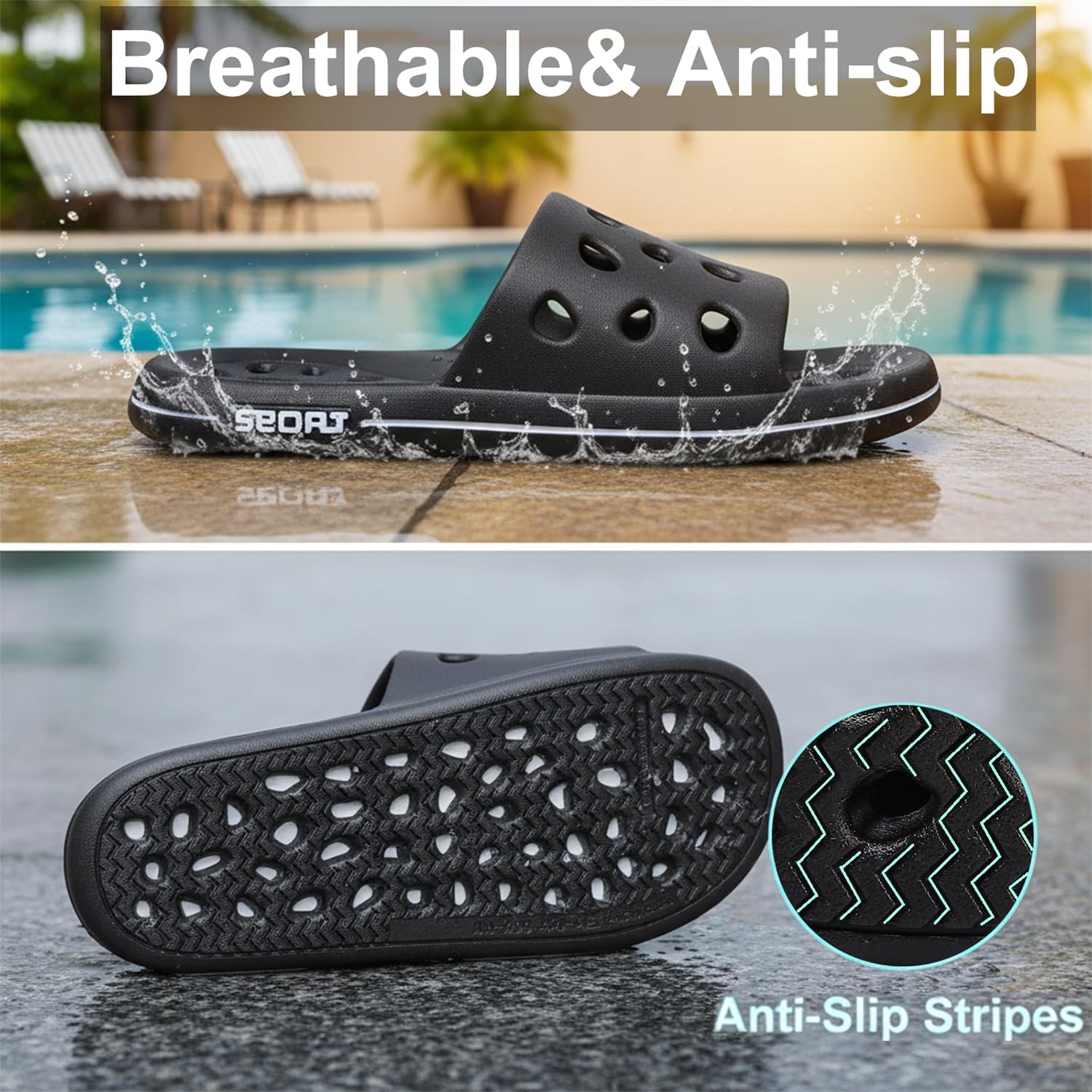 FINLEEO Shower Sandals with Drainage Holes - Quick Drying Bathroom & Gym Slippers for Men and Women - Image 4