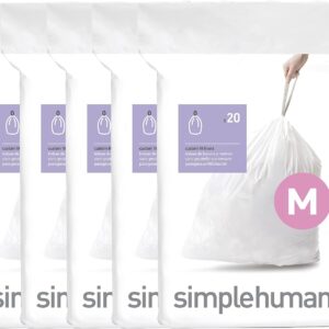 simplehuman Code M 100 Count Custom Fit Liners, Drawstring Kitchen Trash Bags, One-by-One Mess-Free Dispense, Extra Thick & Double Seamed, 50% PCR Plastic, 40-45 Liter / 11-12 Gallon, White