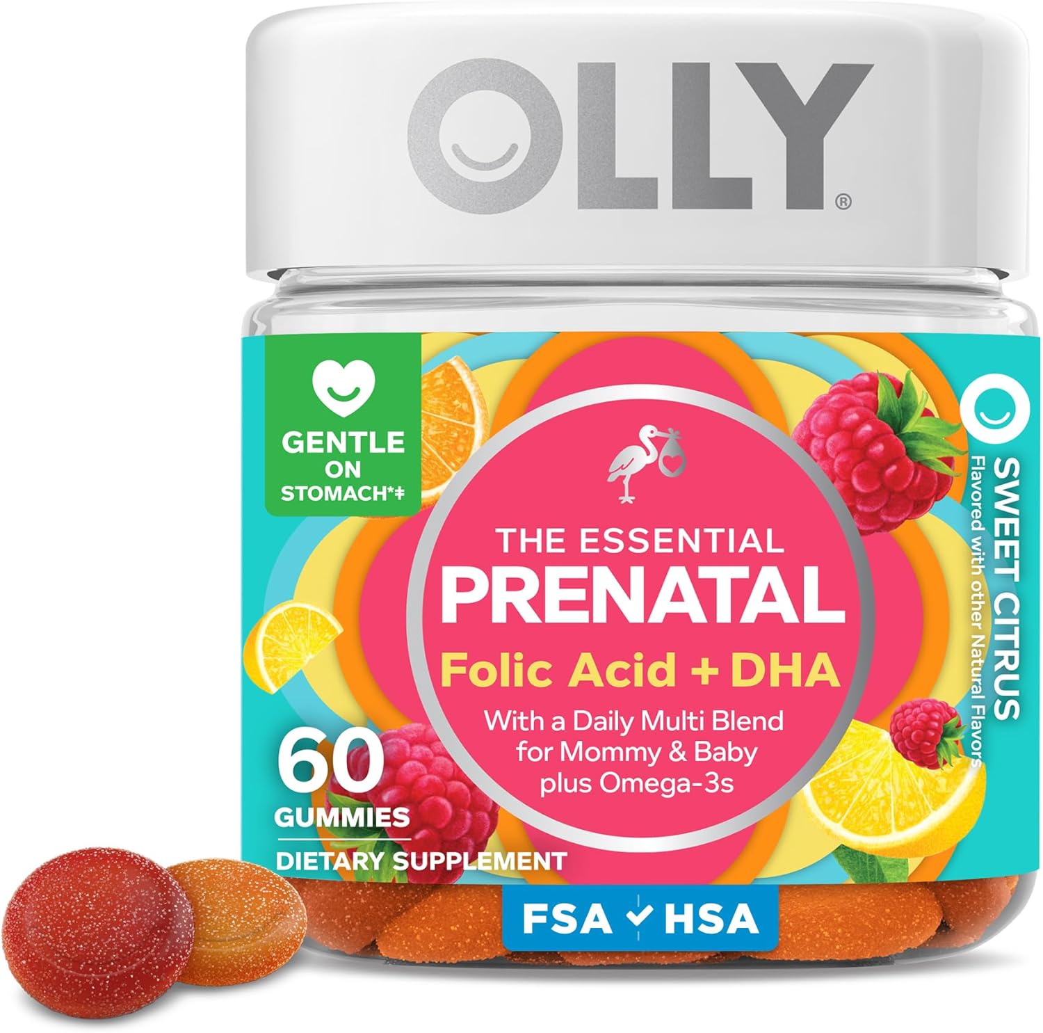 OLLY Prenatal Multivitamin Gummy, Daily Multi Blend for Mommy & Baby, Folic Acid, Omega 3 DHA, Vitamins A & D, Sweet Citrus Flavored, 30 Day Supply - 60 Count - Image 2