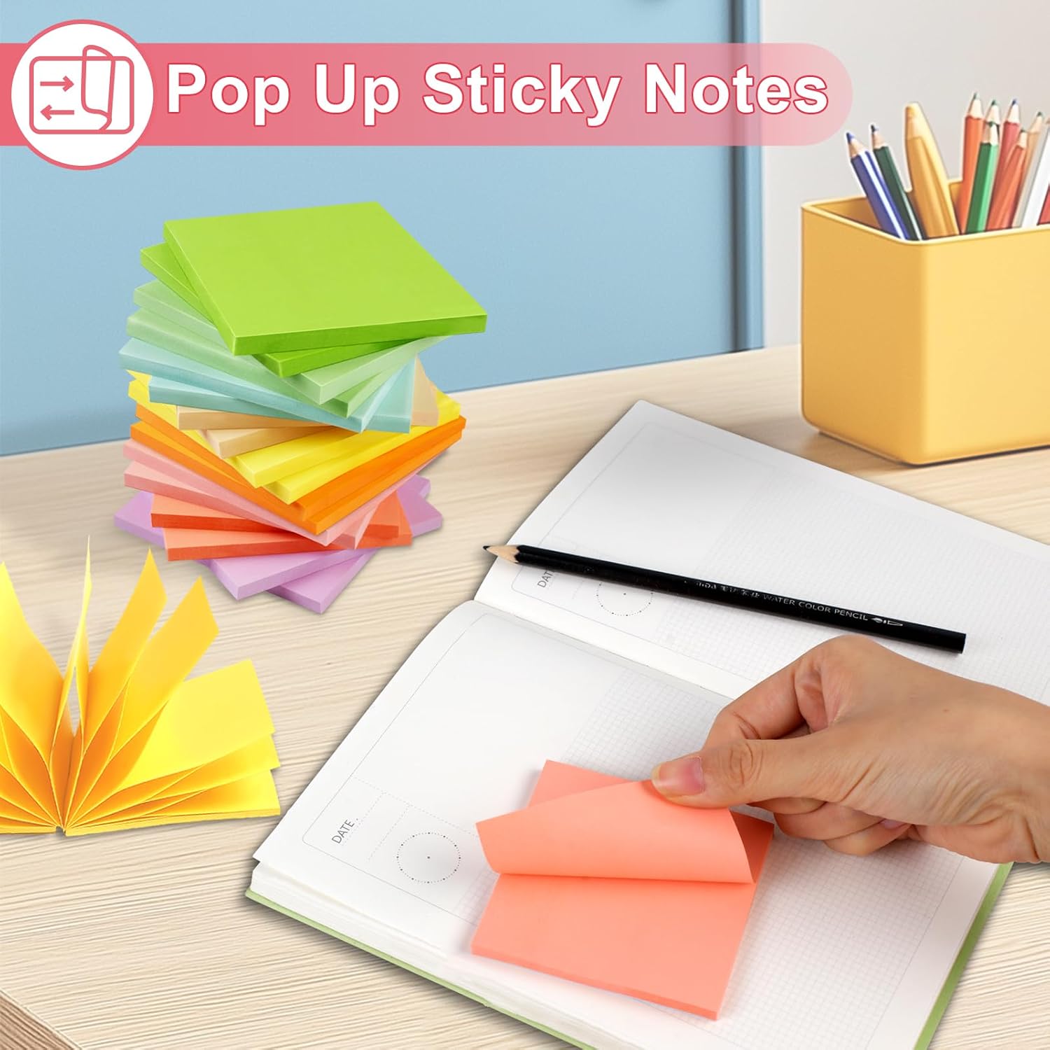 18 Pack Pop Up Sticky Notes, 3x3 inch Colorful Pop-up Sticky Notes, Brightly Colored Sticky Notes for Home, Office, School, Etc - Image 6