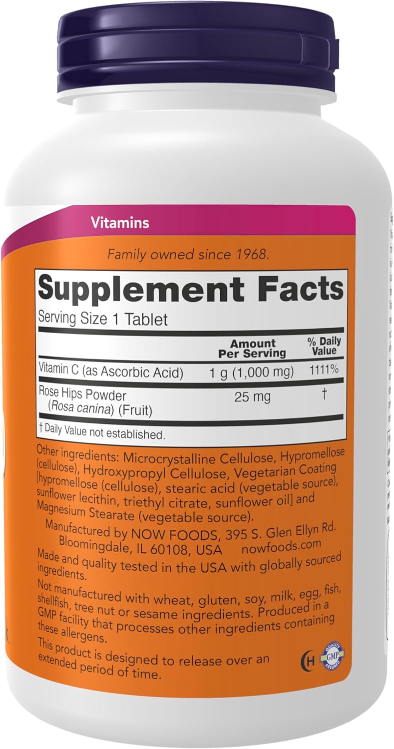 NOW Foods Supplements, Vitamin C-1,000 with Rose Hips, Sustained Release, Antioxidant Protection*, 250 Tablets - Image 3