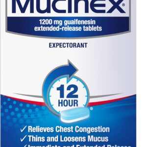 Mucinex 12 Hour Maximum Strength 1200 mg Guaifenesin Extended-Release Tablets for Excess Mucus Relief, Expectorant Aids Excess Mucus Removal, Chest Congestion Relief for Adults, 48 Tablets