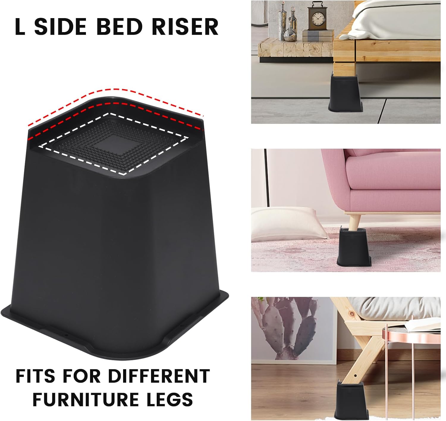 MYMULIKE Bed Risers 8 inch, Oversized Furniture Risers, Support Up to 6000 Lbs, Lift 8 inch for Couch, Sofa, Table,Chair (Black 4 Pack, 8 inch) - Image 3