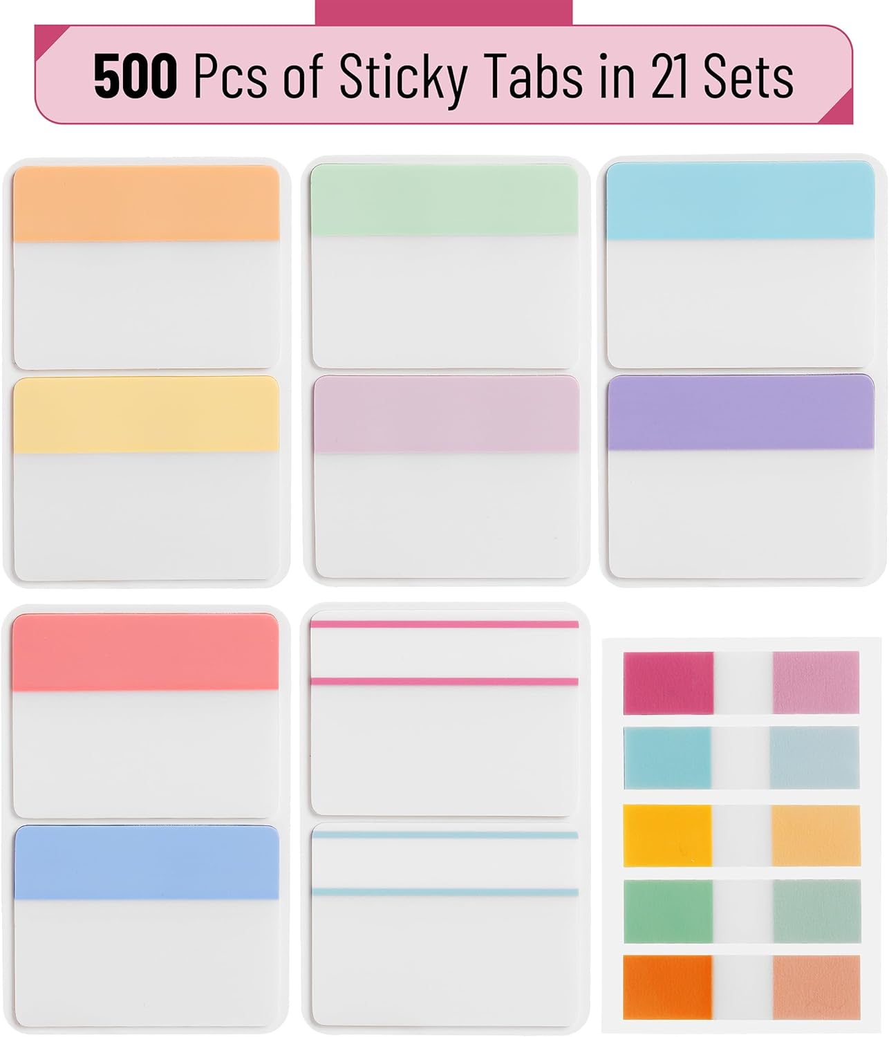 Mr. Pen- Sticky Index Tabs, 500 Pcs, 21 Sets, Pastel, Writable Colored Pages Markers Labels for Reading Notes, Books, Binders, Notebook, Folders and Classify Files, Water-Resistant - Image 4