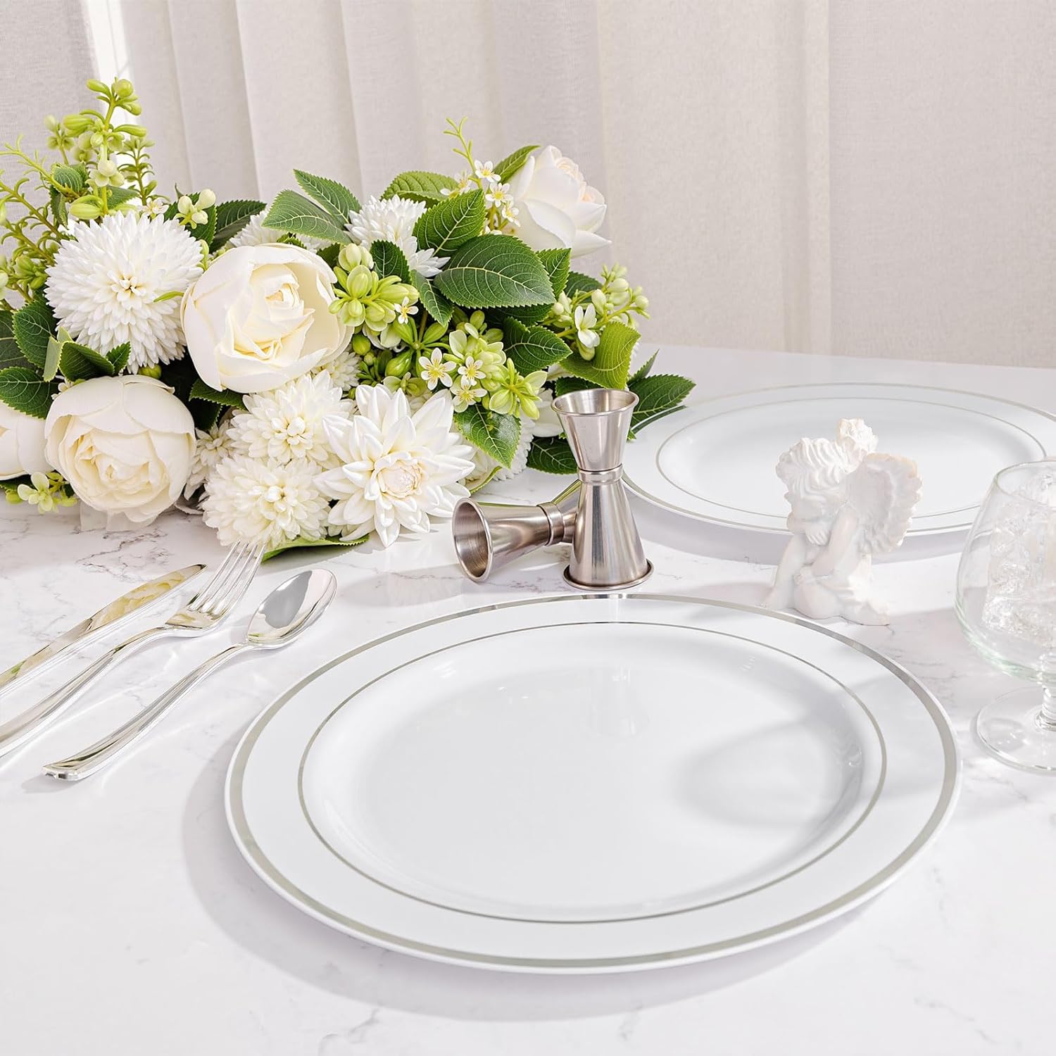 WELLIFE Silver Plastic Dinner Plates 72 Pieces, 10.25" Silver Disposable Plates, Premium Hard Plastic Lunch Plates, Ideal for Wedding and Party - Image 6