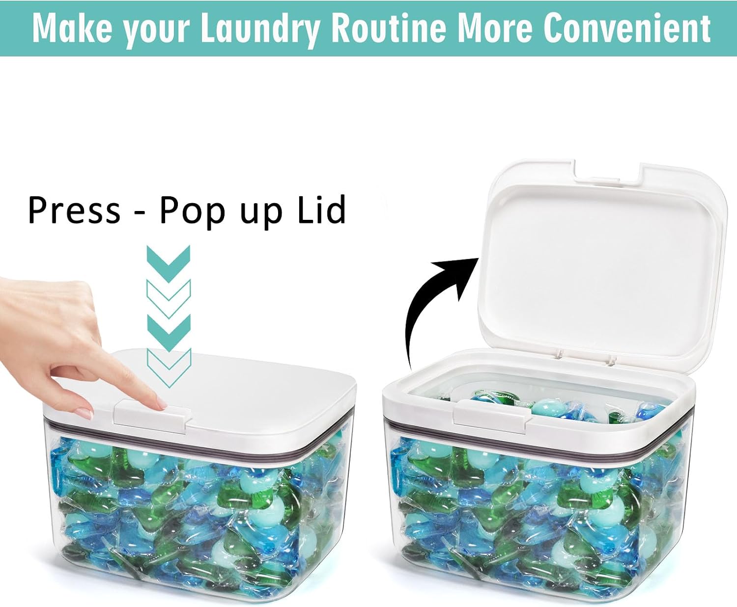 Pensino Laundry Pods Container Holder with Lid, Laundry Room Storage Container for Detergent Pods Laundry Powder Scent Booster Container with Scoop - Image 4