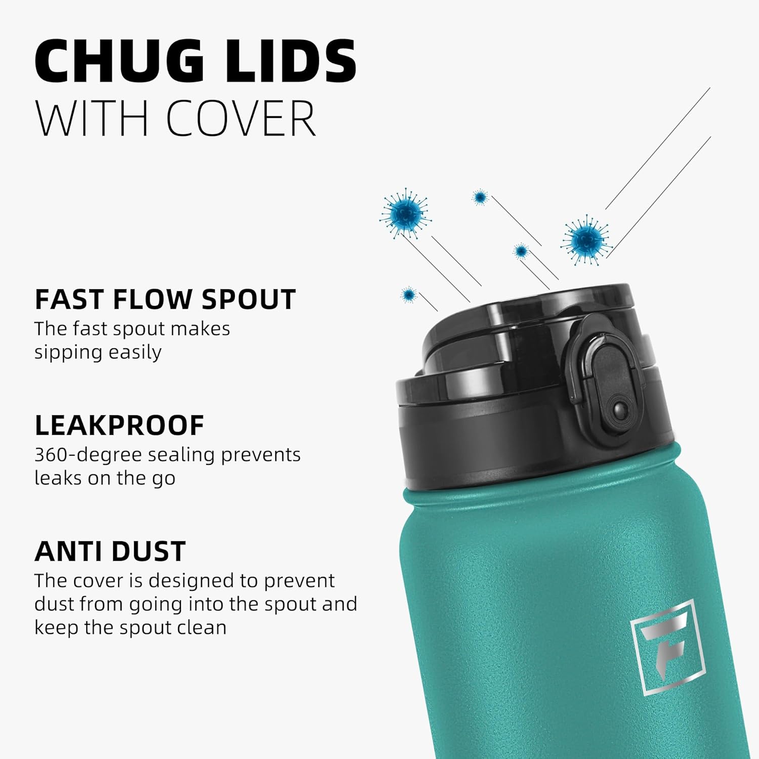 Fanhaw 20 oz Insulated Stainless Steel Water Bottle with Anti-Dust Chug Lid, Leakproof Vacuum Metal Everyday Use Bottle for Kids, Teens & Adults, Back to School Essentials (Green Blue) - Image 4