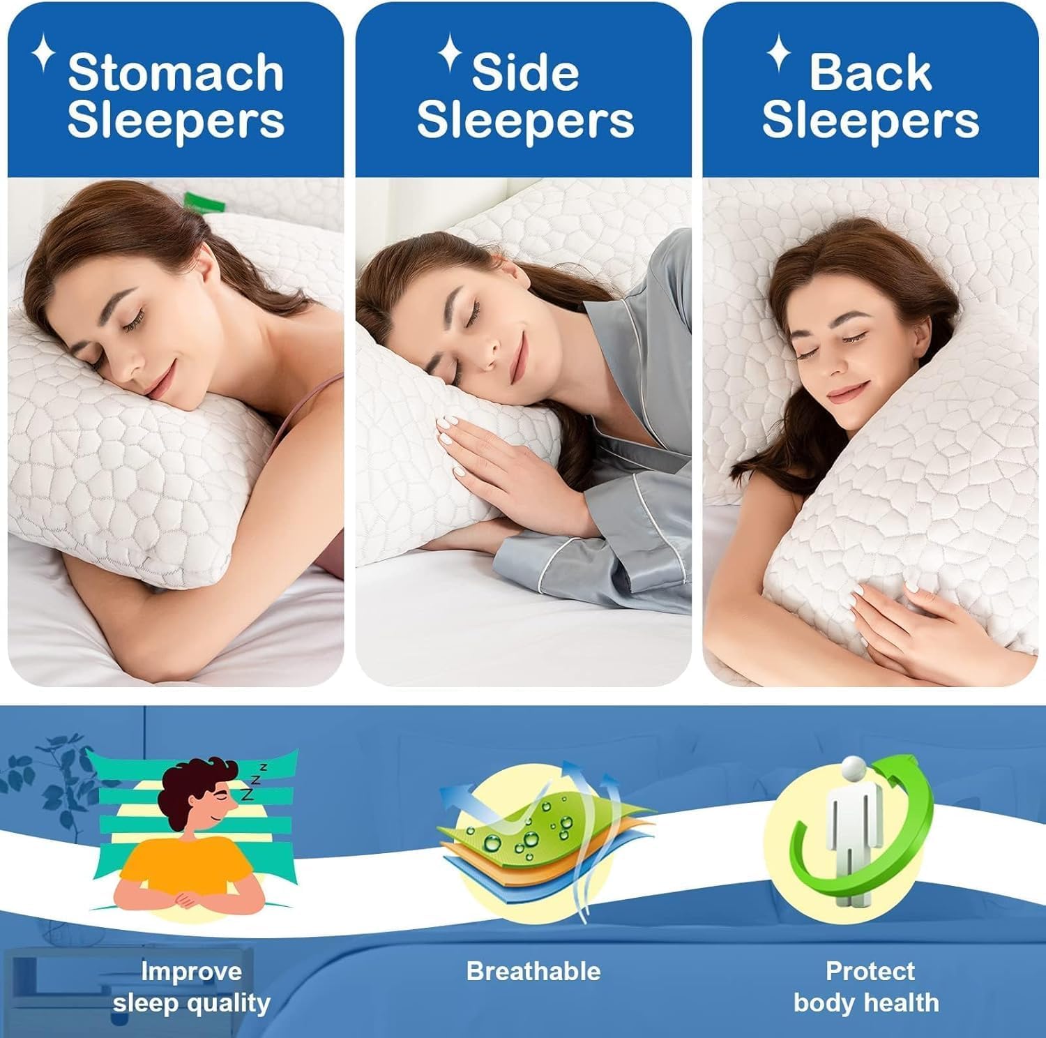 SUPA MODERN Cooling Pillow Queen Size Set of 2, CertiPUR-US Shredded Memory Foam Pillows for Sleeping, Cool Bed Pillows for Hot Sleepers, Adjustable Firm Pillow for Side,Back,Stomach Sleepers - Image 4