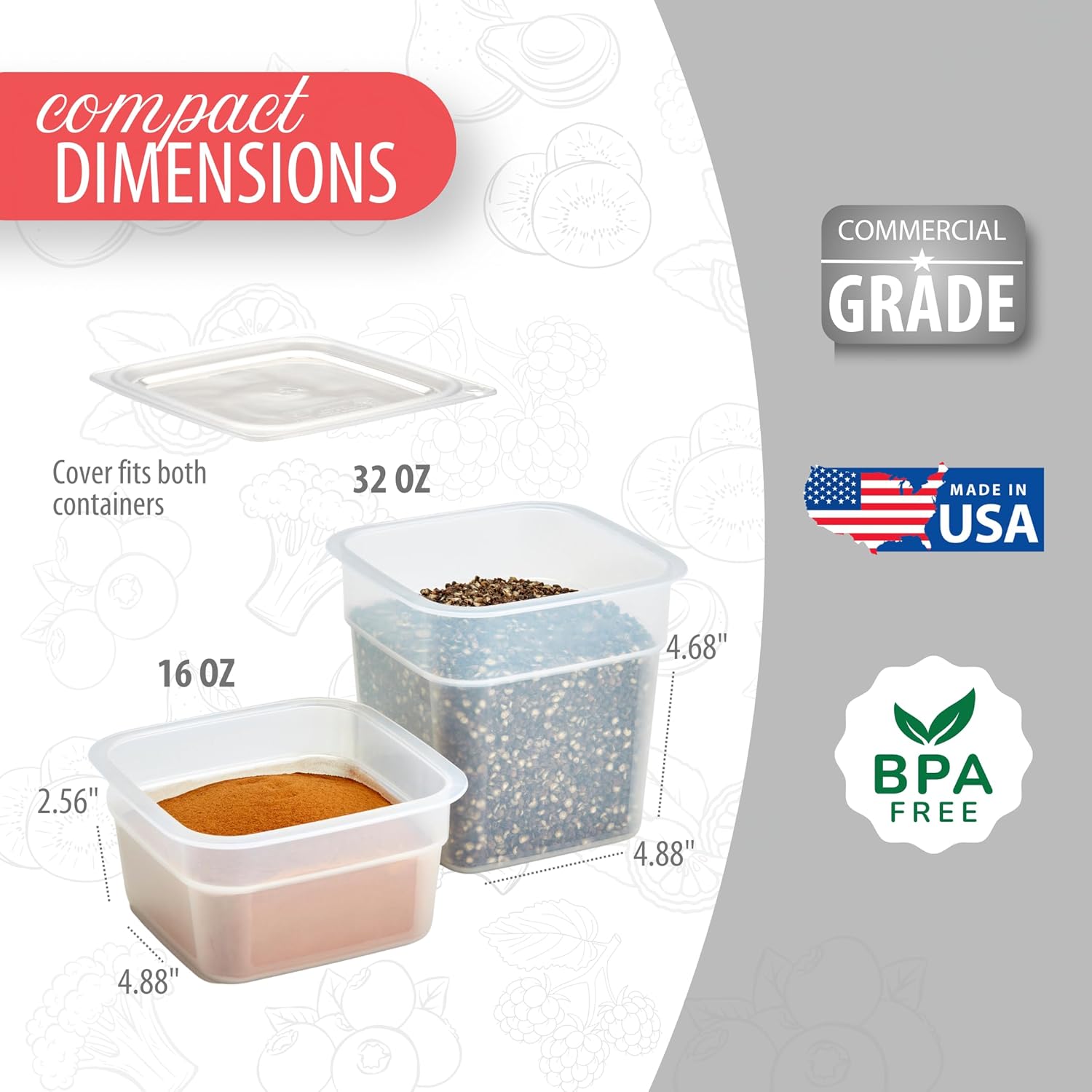 Cambro Food Storage Containers with Lids - Translucent (Microwave Safe and BPA-Free) - 16 and 32 oz (ounce) Food Storage Container - (20 Piece Set) - Image 4