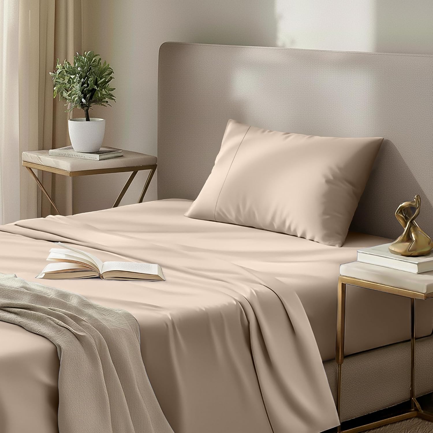 Utopia Bedding Twin XL Sheet Set – Dorm Room Essentials for Students, 3 Piece Soft & Breathable Microfiber College Bedding, 1 Fitted Sheet, 1 Flat Sheet & 1 Pillowcase – Oeko Tex (Beige) - Image 3