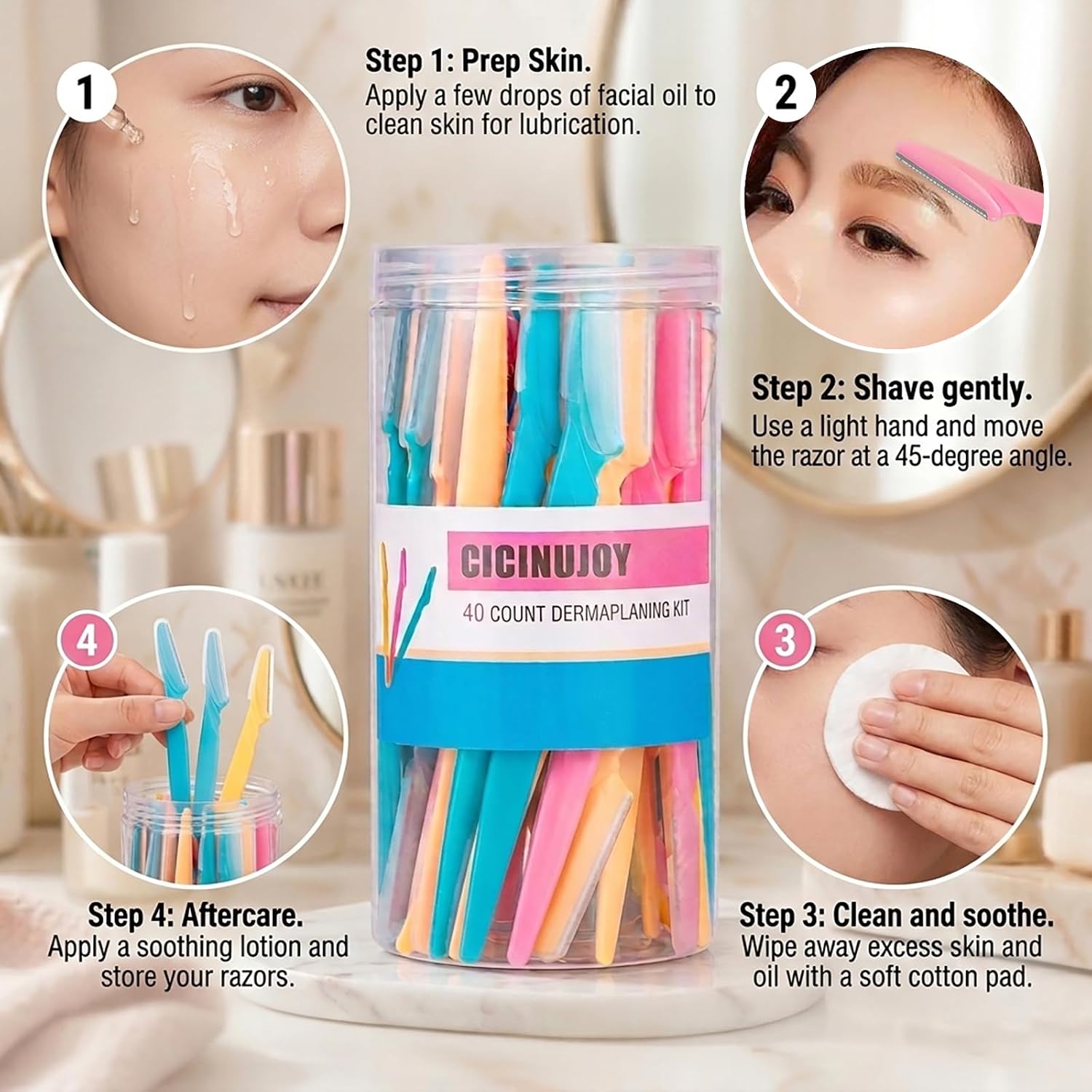 40pcs Eyebrow Razor for Women, Face Shaver Kit Dermaplaning Tool for Peach Fuzz Removal, Stainless Steel Blades with Protective Covers | Eyebrow Trimmer, Facial Hair Removal - Image 4