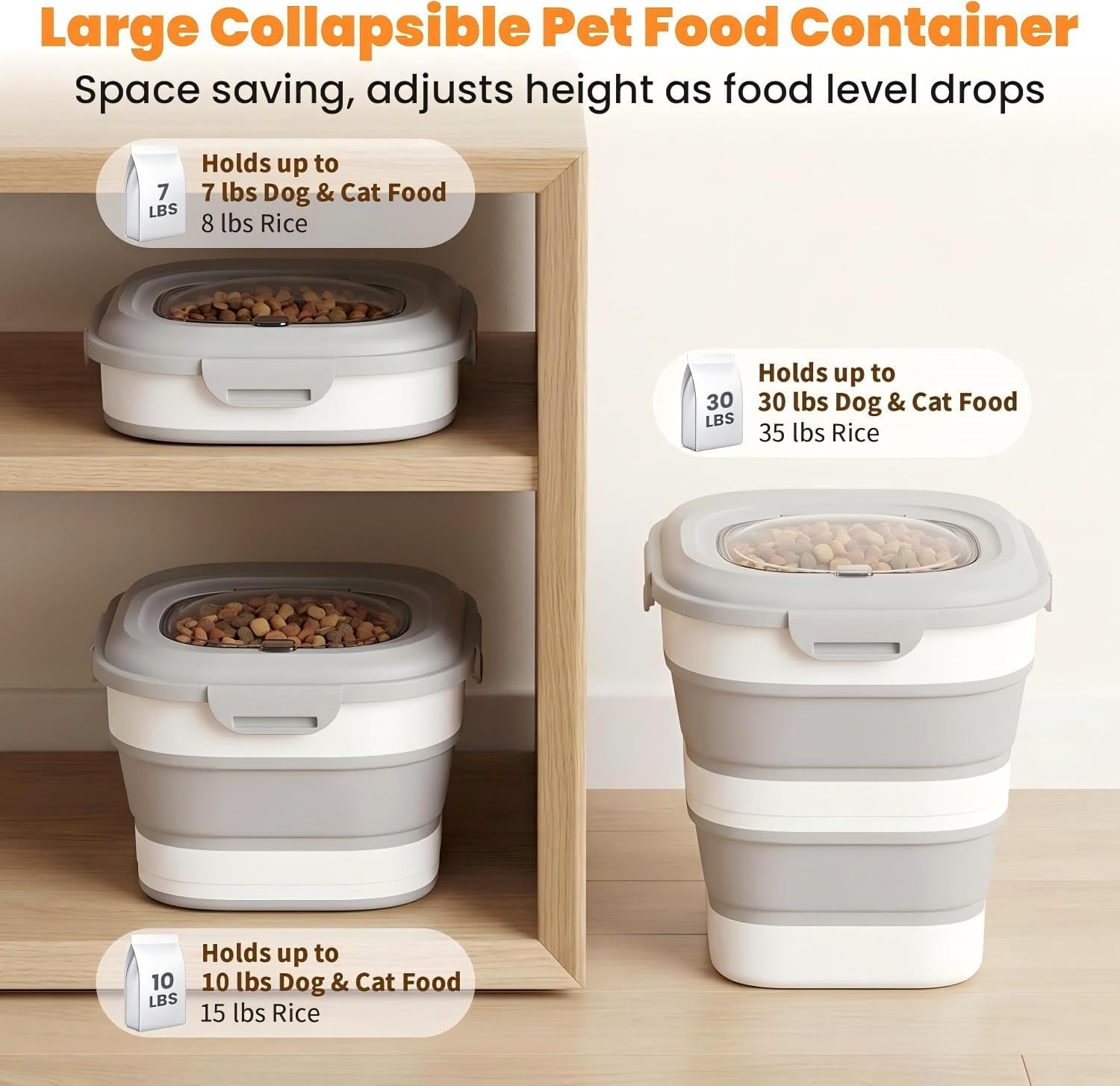 30 Lbs Dog Food Storage Container with Wheels, Collapsible Pet Food Storage Container with Clear Window, Measuring Cup & Scoop, BPA Free Cat Food Container for Rice, Flour, Grain, Bird Seed - Image 3
